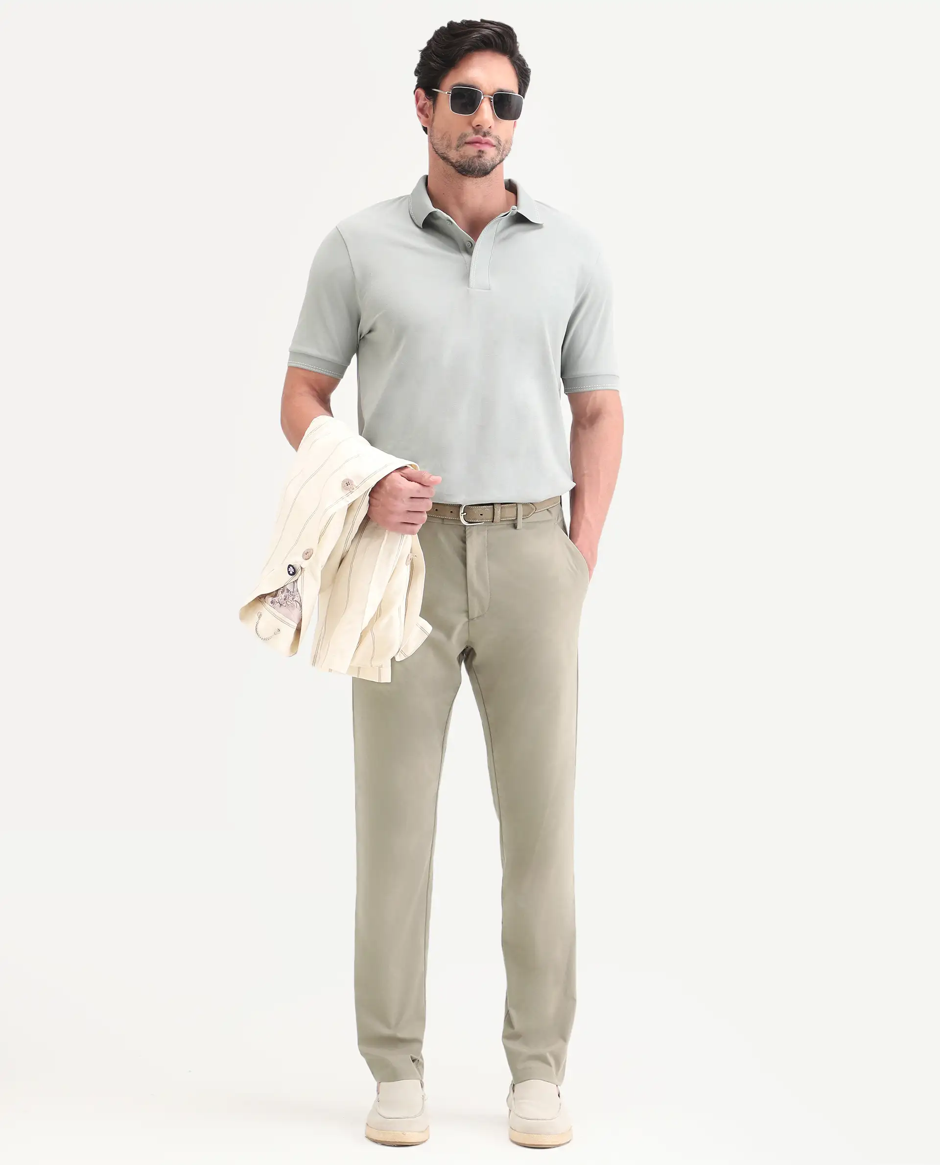 Rare Rabbit Men's Mang Dusky Green Polyester Blend Fabric Regular Fit Plain Trouser