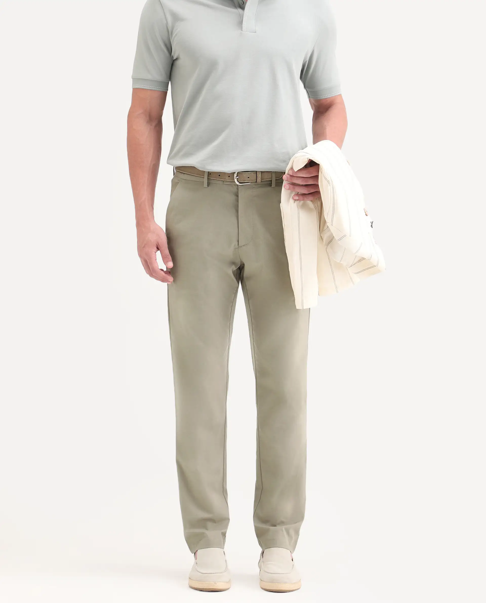 Rare Rabbit Men's Mang Dusky Green Polyester Blend Fabric Regular Fit Plain Trouser - Image 2