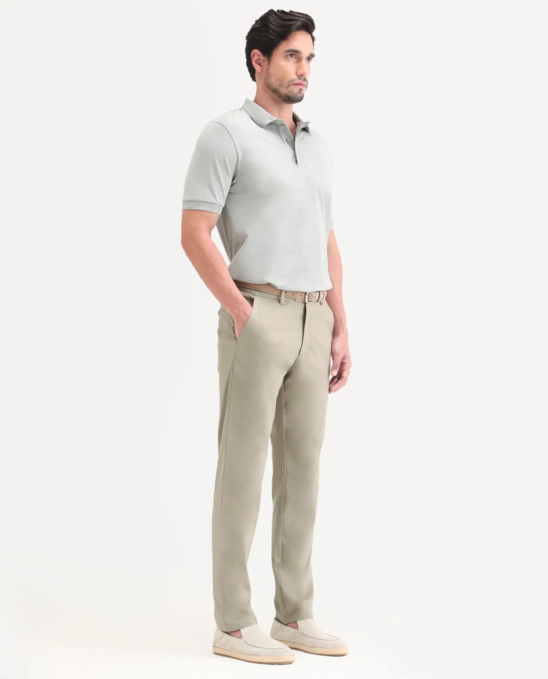 Rare Rabbit Men's Mang Dusky Green Polyester Blend Fabric Regular Fit Plain Trouser - Image 4
