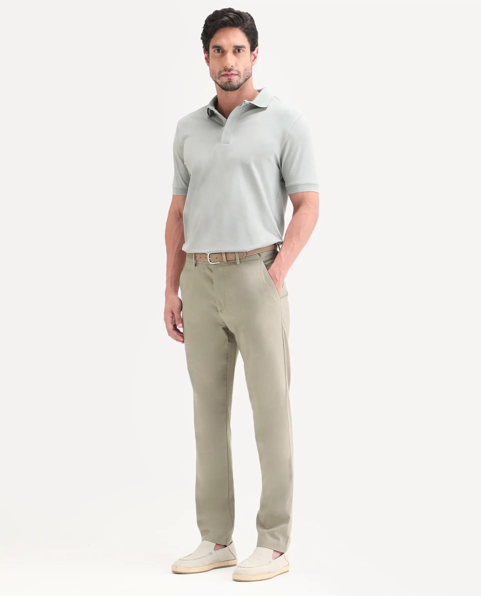 Rare Rabbit Men's Mang Dusky Green Polyester Blend Fabric Regular Fit Plain Trouser - Image 5