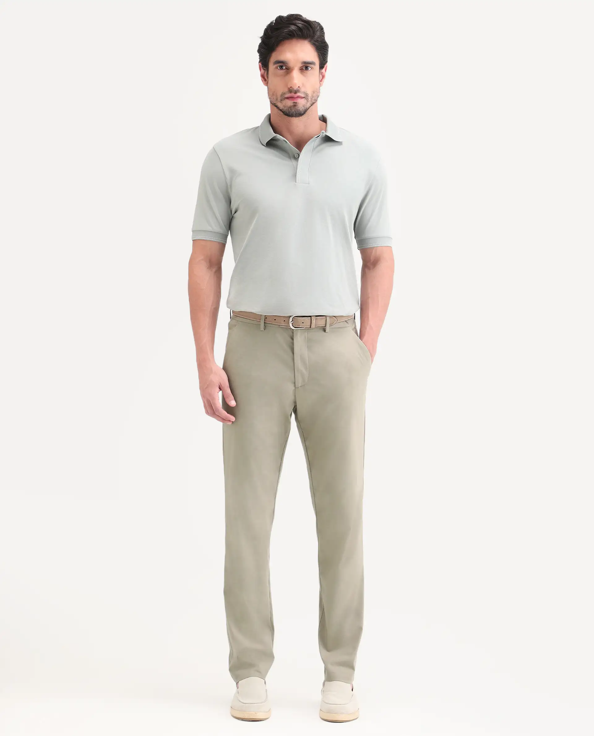 Rare Rabbit Men's Mang Dusky Green Polyester Blend Fabric Regular Fit Plain Trouser - Image 6
