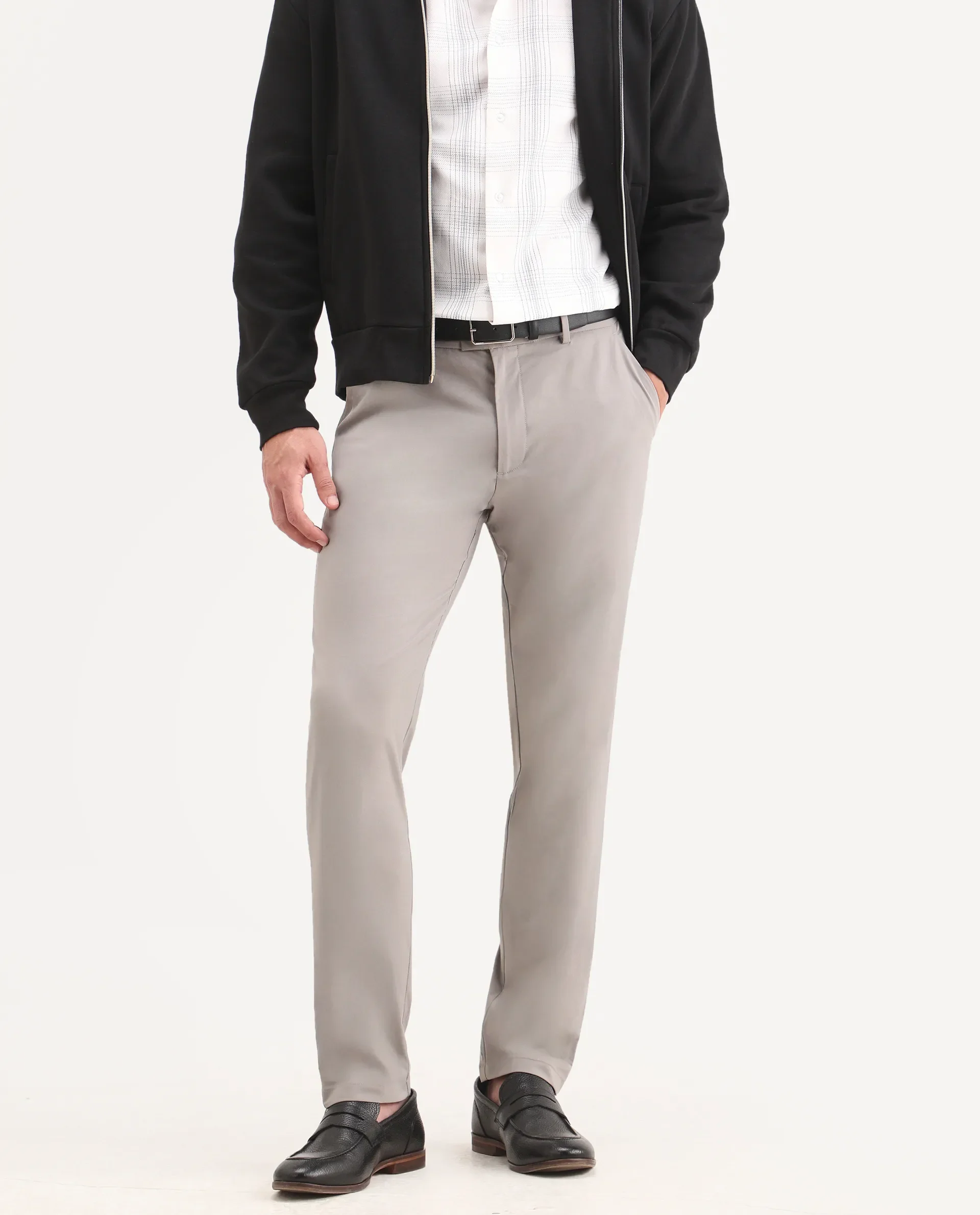 Rare Rabbit Men's Mang Grey Polyester Blend Fabric Regular Fit Plain Trouser - Image 2