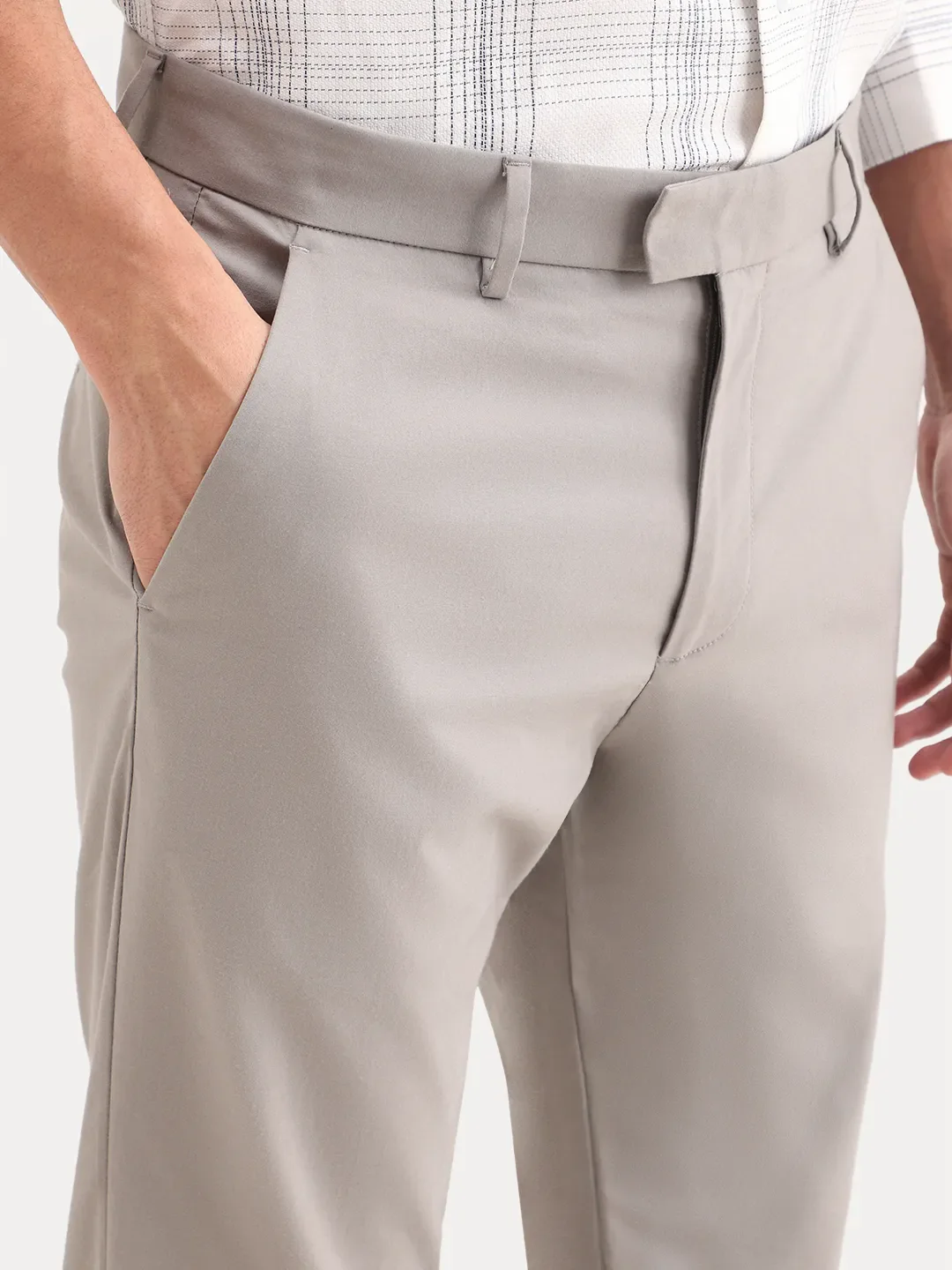 Rare Rabbit Men's Mang Grey Polyester Blend Fabric Regular Fit Plain Trouser - Image 3