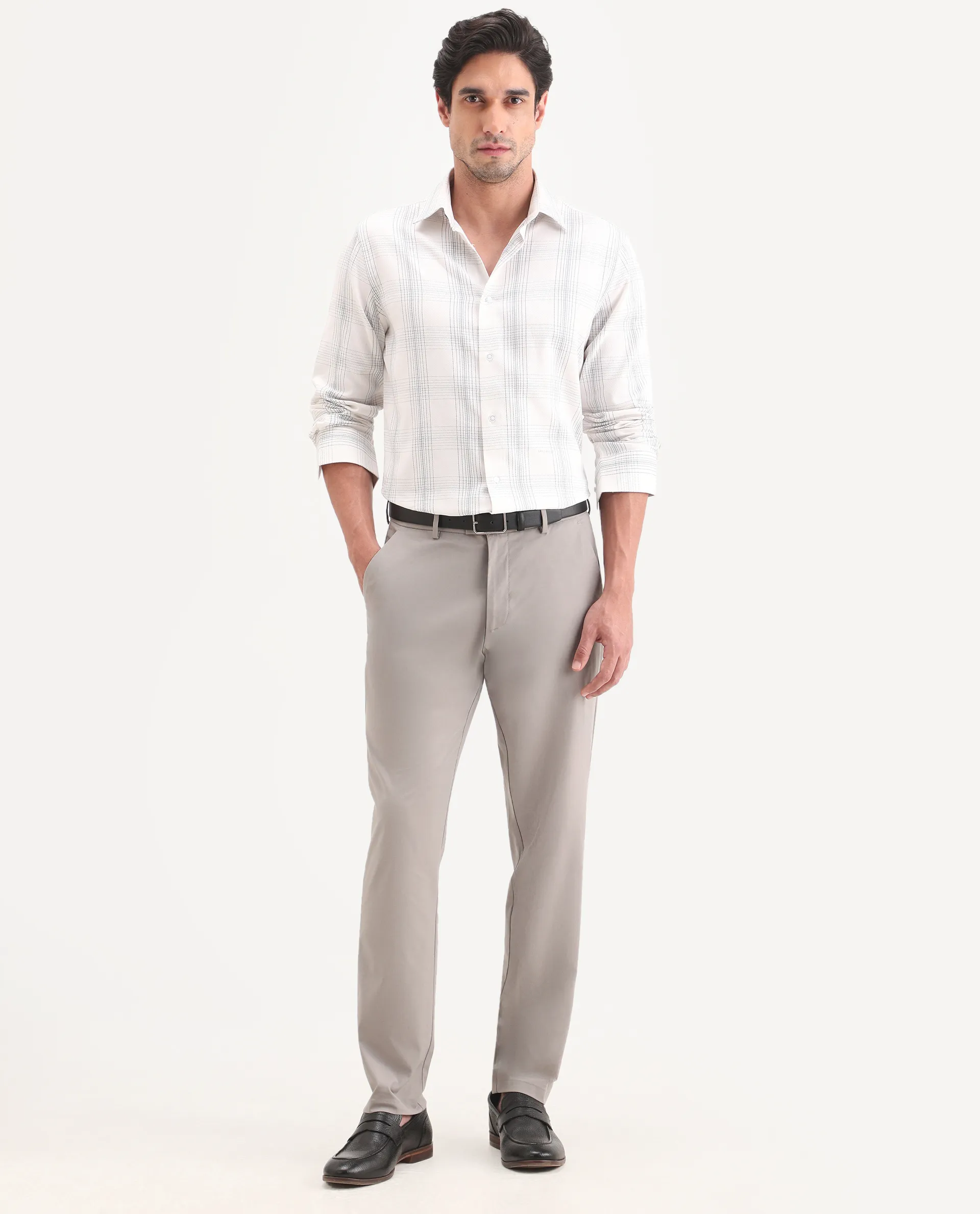 Rare Rabbit Men's Mang Grey Polyester Blend Fabric Regular Fit Plain Trouser - Image 4
