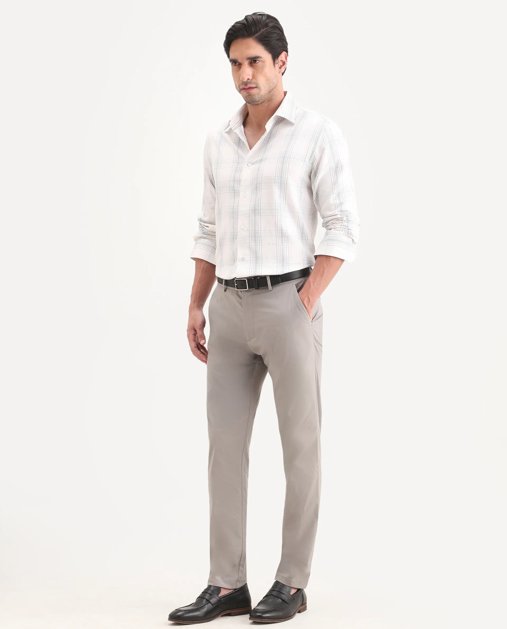 Rare Rabbit Men's Mang Grey Polyester Blend Fabric Regular Fit Plain Trouser - Image 5