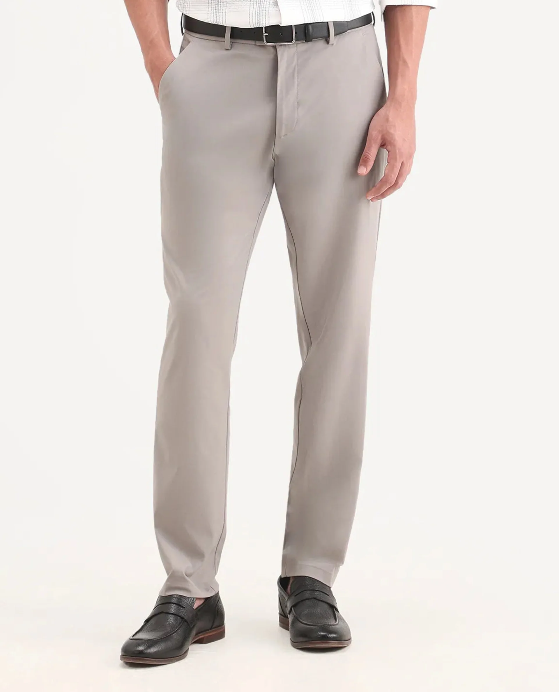 Rare Rabbit Men's Mang Grey Polyester Blend Fabric Regular Fit Plain Trouser - Image 8