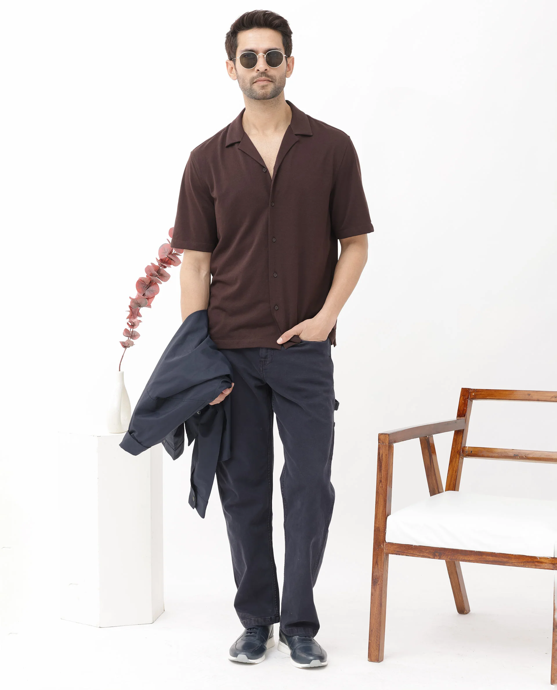 Rare Rabbit Men's Manga Dark Maroon Cotton Plain Regular Fit Half Sleeve Cuban Collar Shirt - Image 3