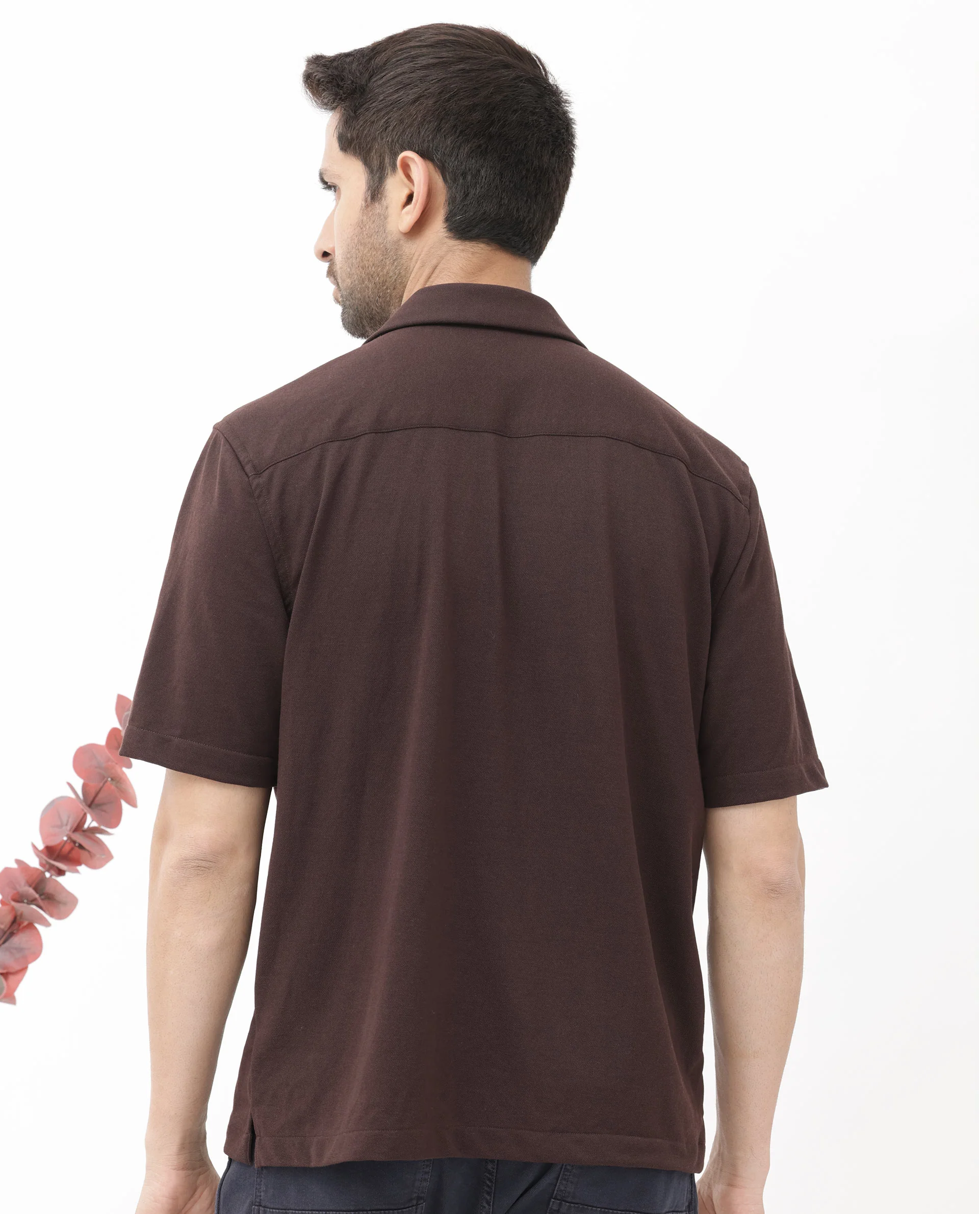 Rare Rabbit Men's Manga Dark Maroon Cotton Plain Regular Fit Half Sleeve Cuban Collar Shirt - Image 5