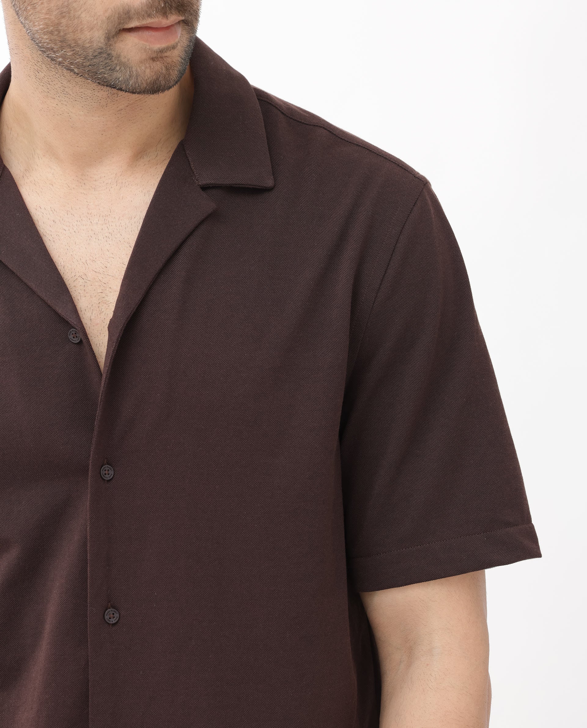 Rare Rabbit Men's Manga Dark Maroon Cotton Plain Regular Fit Half Sleeve Cuban Collar Shirt - Image 6