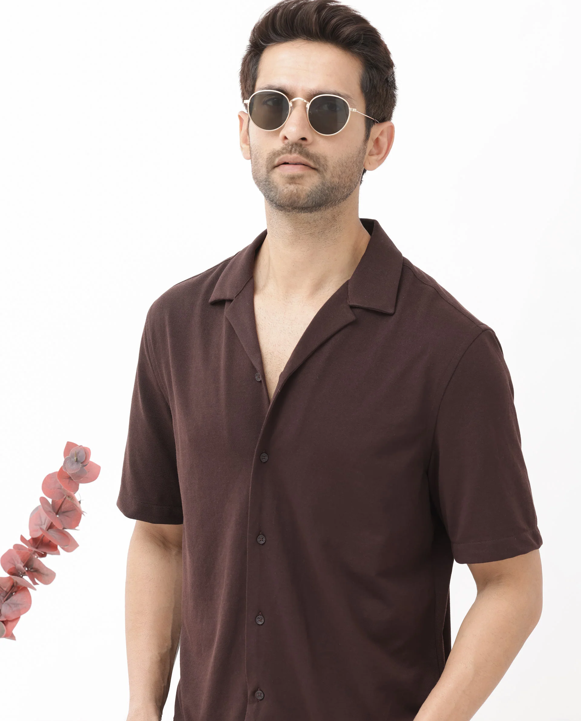 Rare Rabbit Men's Manga Dark Maroon Cotton Plain Regular Fit Half Sleeve Cuban Collar Shirt - Image 7