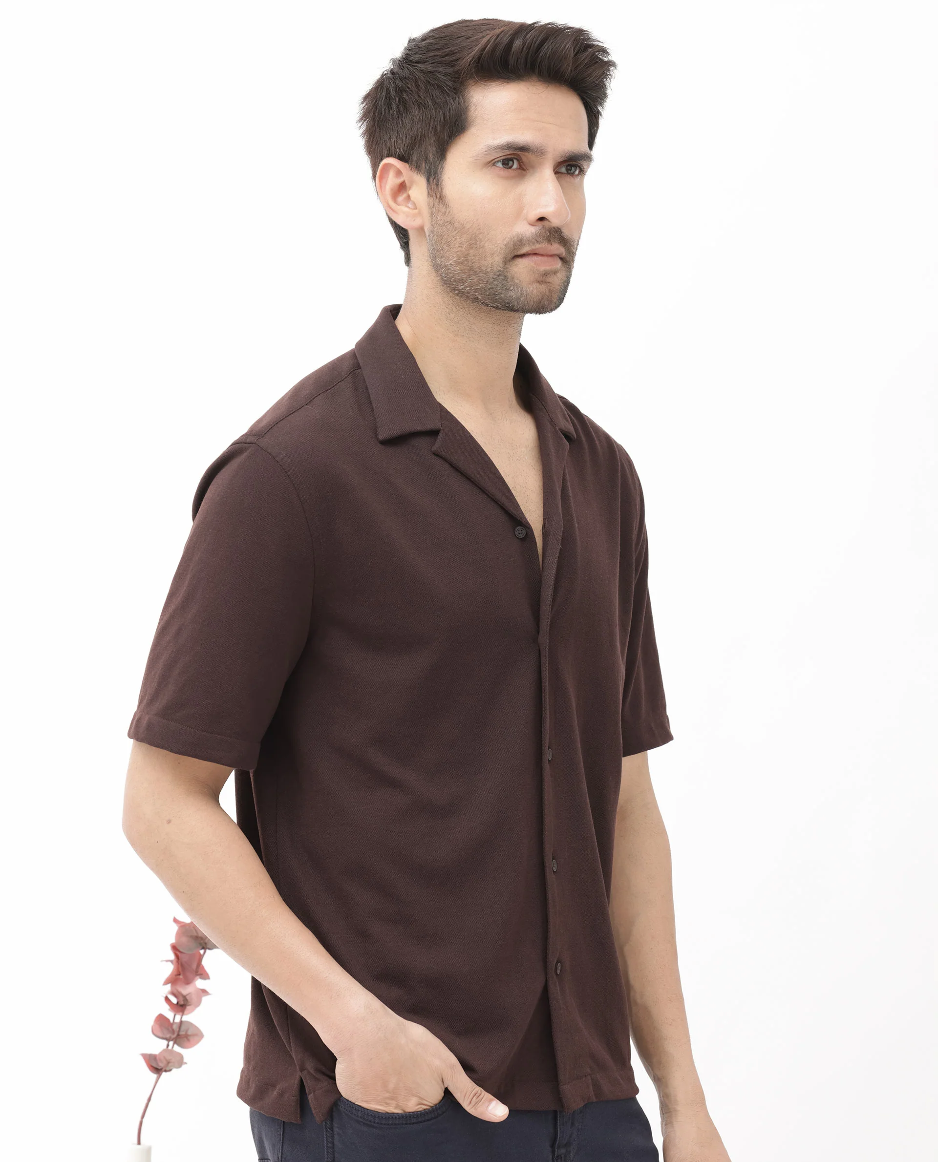 Rare Rabbit Men's Manga Dark Maroon Cotton Plain Regular Fit Half Sleeve Cuban Collar Shirt - Image 8