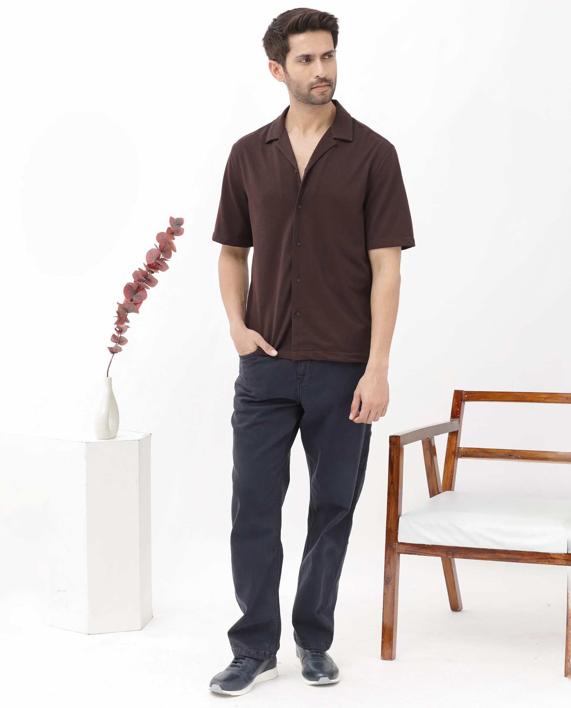 Rare Rabbit Men's Manga Dark Maroon Cotton Plain Regular Fit Half Sleeve Cuban Collar Shirt - Image 9