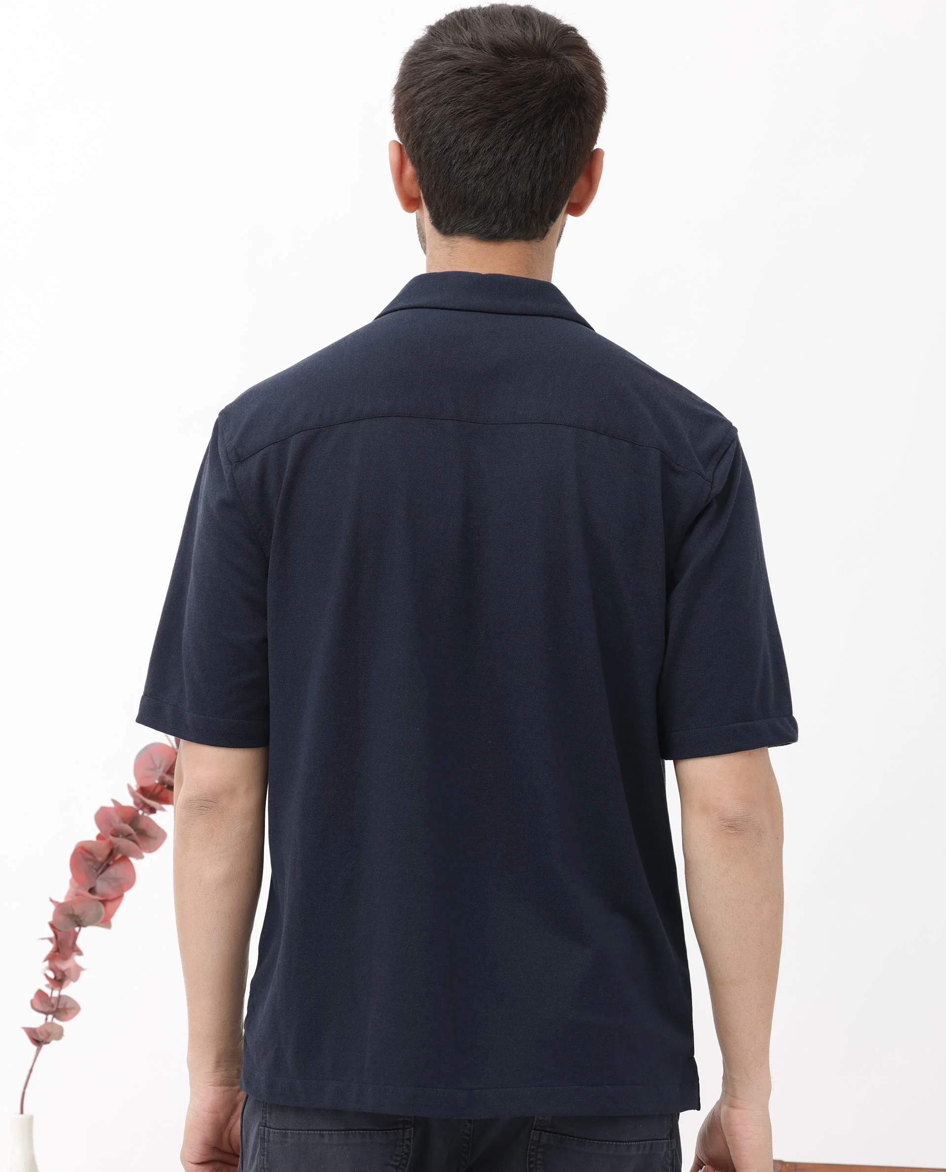 Rare Rabbit Men's Manga Navy Cotton Plain Regular Fit Half Sleeve Cuban Collar Shirt - Image 9