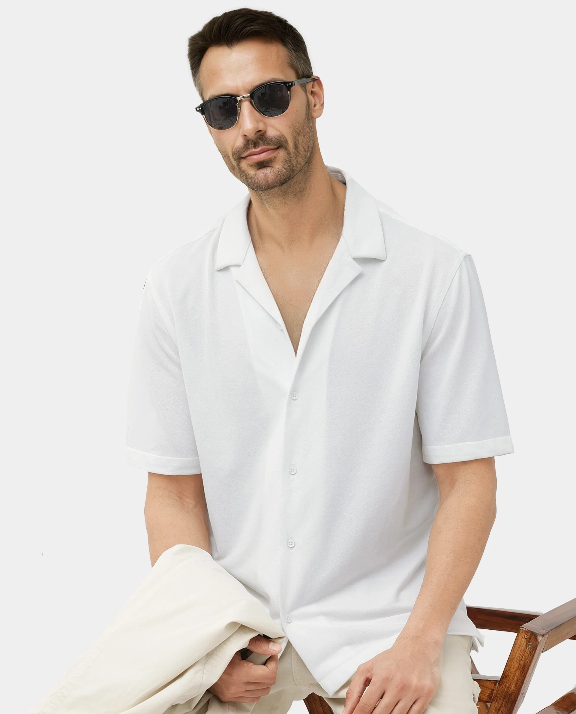 Rare Rabbit Men's Manga White Cotton Plain Regular Fit Half Sleeve Cuban Collar Shirt - Image 2