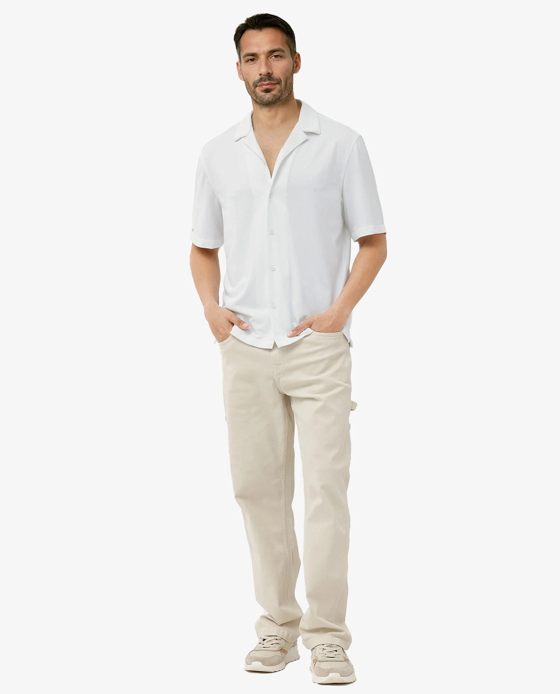 Rare Rabbit Men's Manga White Cotton Plain Regular Fit Half Sleeve Cuban Collar Shirt - Image 3