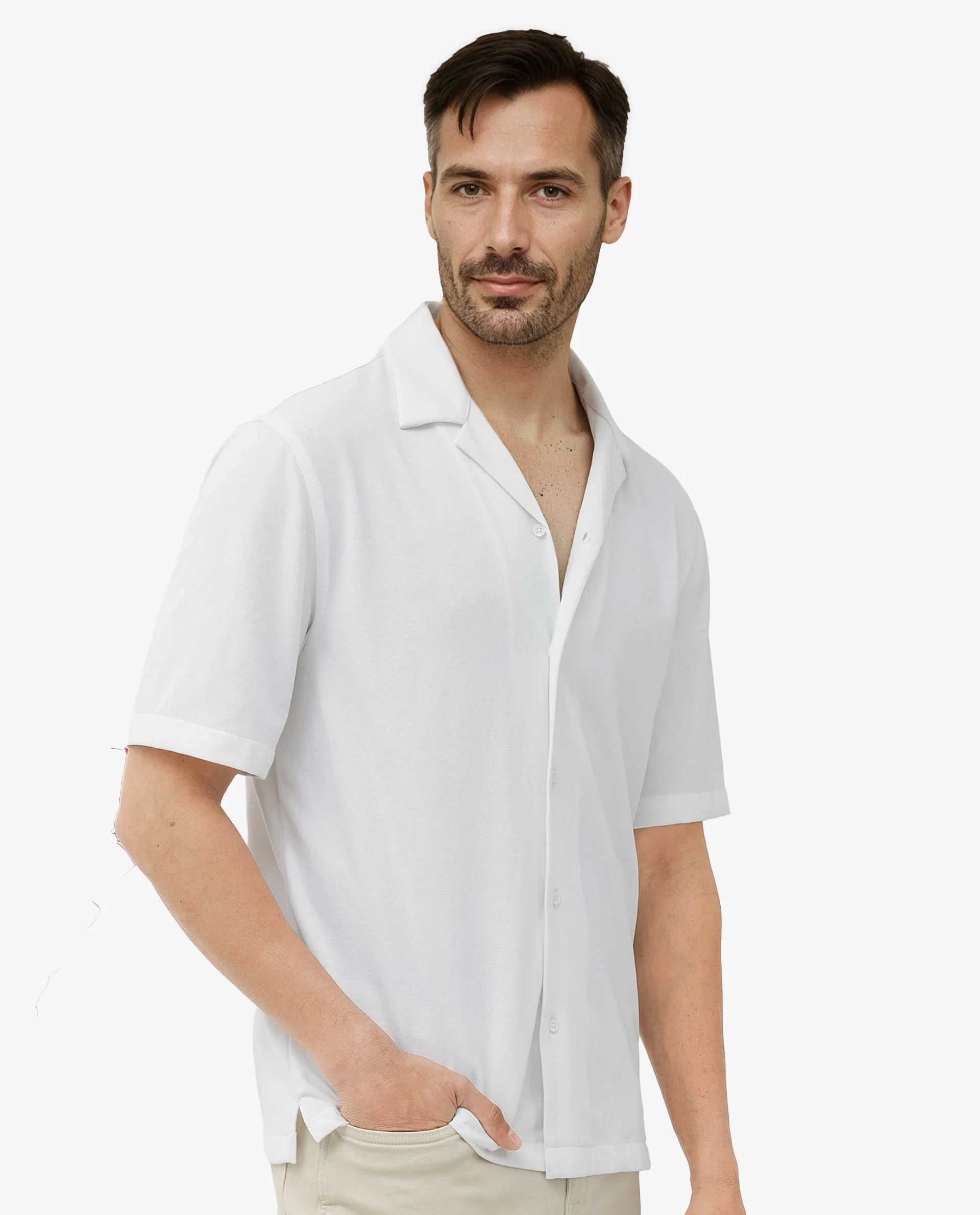 Rare Rabbit Men's Manga White Cotton Plain Regular Fit Half Sleeve Cuban Collar Shirt - Image 6