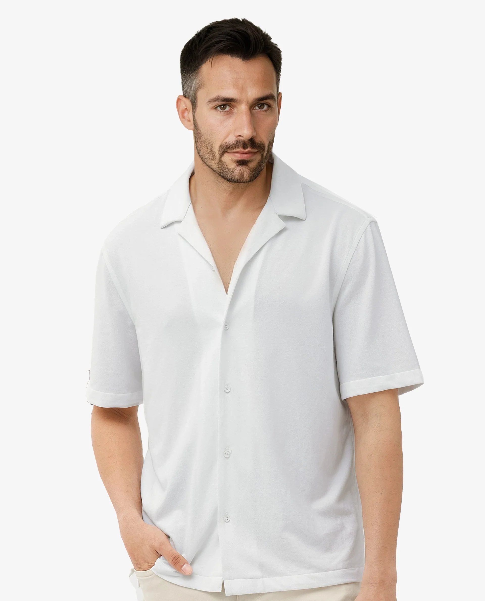 Rare Rabbit Men's Manga White Cotton Plain Regular Fit Half Sleeve Cuban Collar Shirt - Image 9