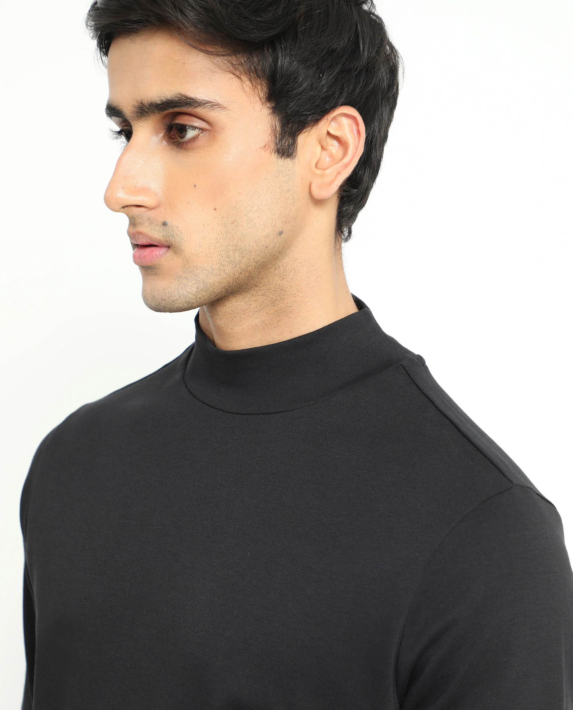 Rare Rabbit Men's Mania Black Cotton Plain Regular Fit Full Sleeve High Neck Sweatshirt - Image 2