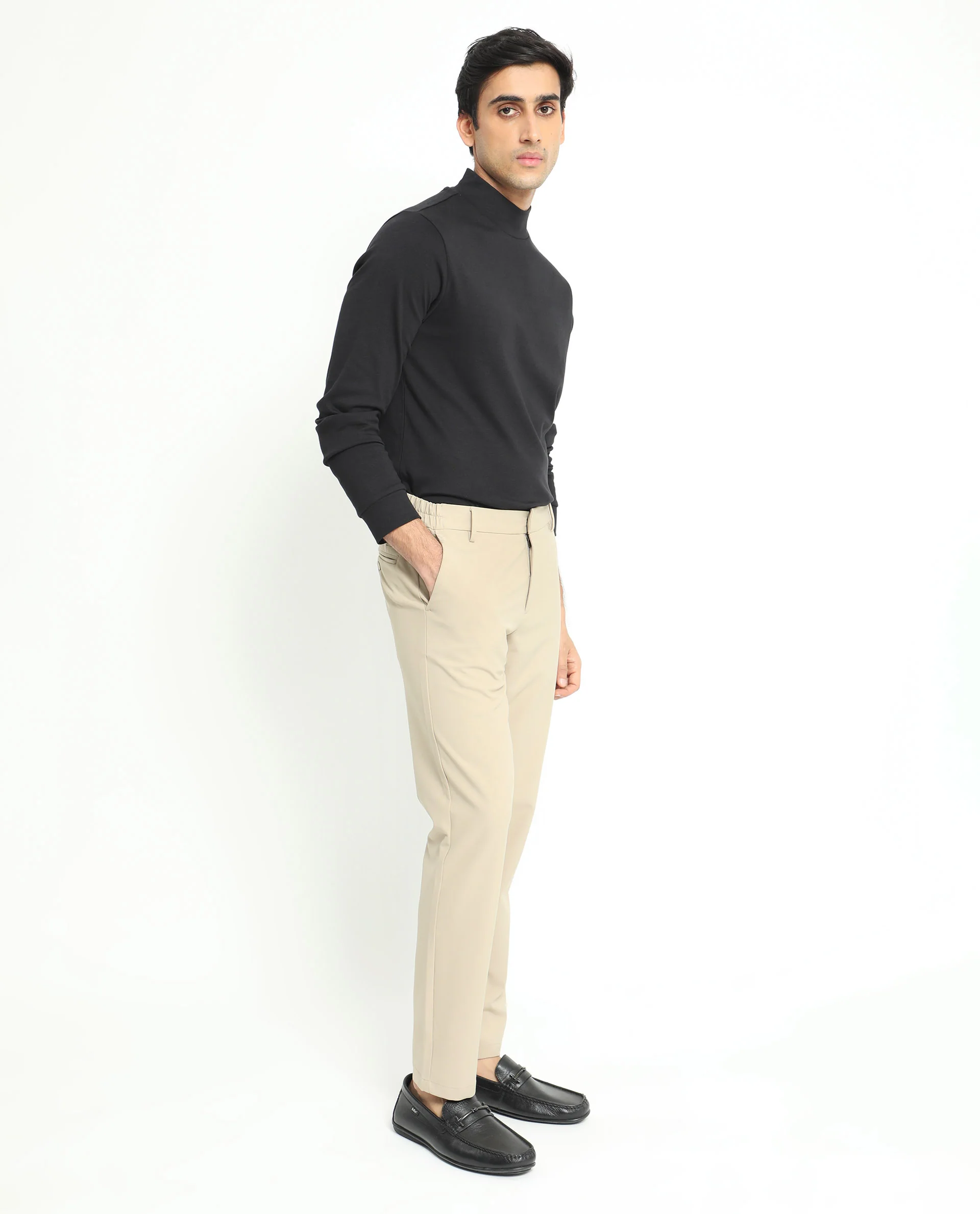 Rare Rabbit Men's Mania Black Cotton Plain Regular Fit Full Sleeve High Neck Sweatshirt - Image 5