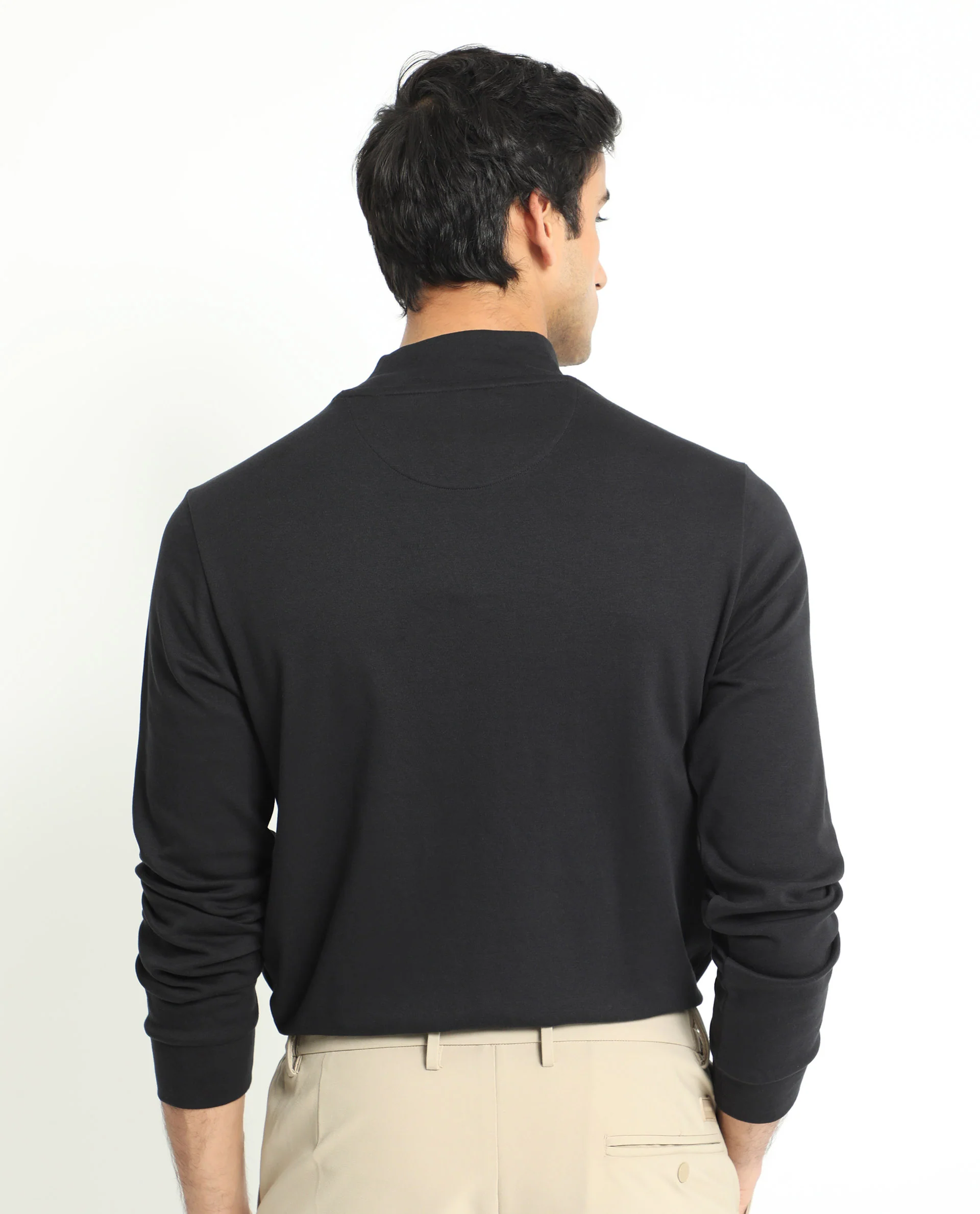 Rare Rabbit Men's Mania Black Cotton Plain Regular Fit Full Sleeve High Neck Sweatshirt - Image 9
