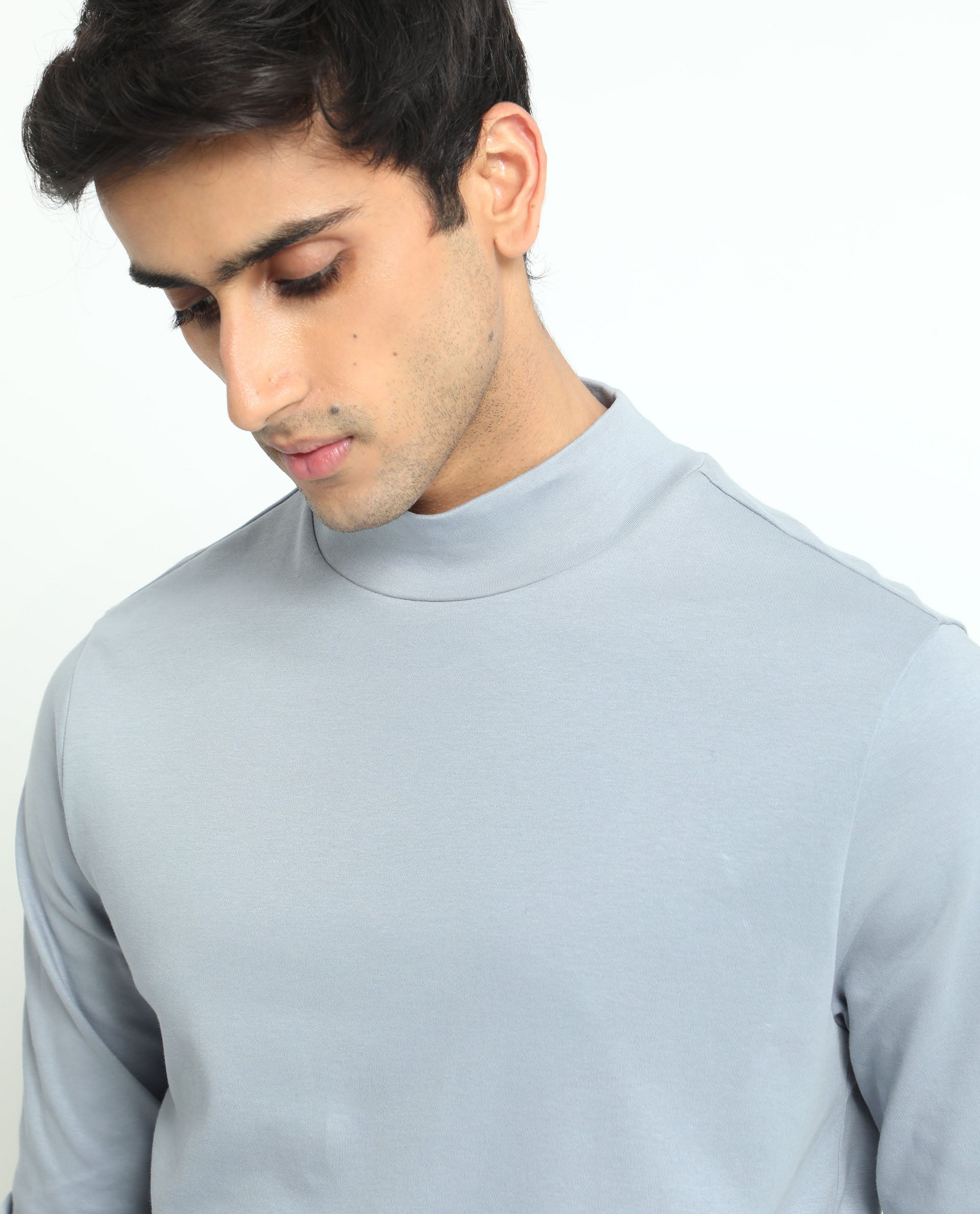 Rare Rabbit Men's Mania Blue Cotton Regular Fit Full Sleeve High Neck Sweatshirt - Image 2