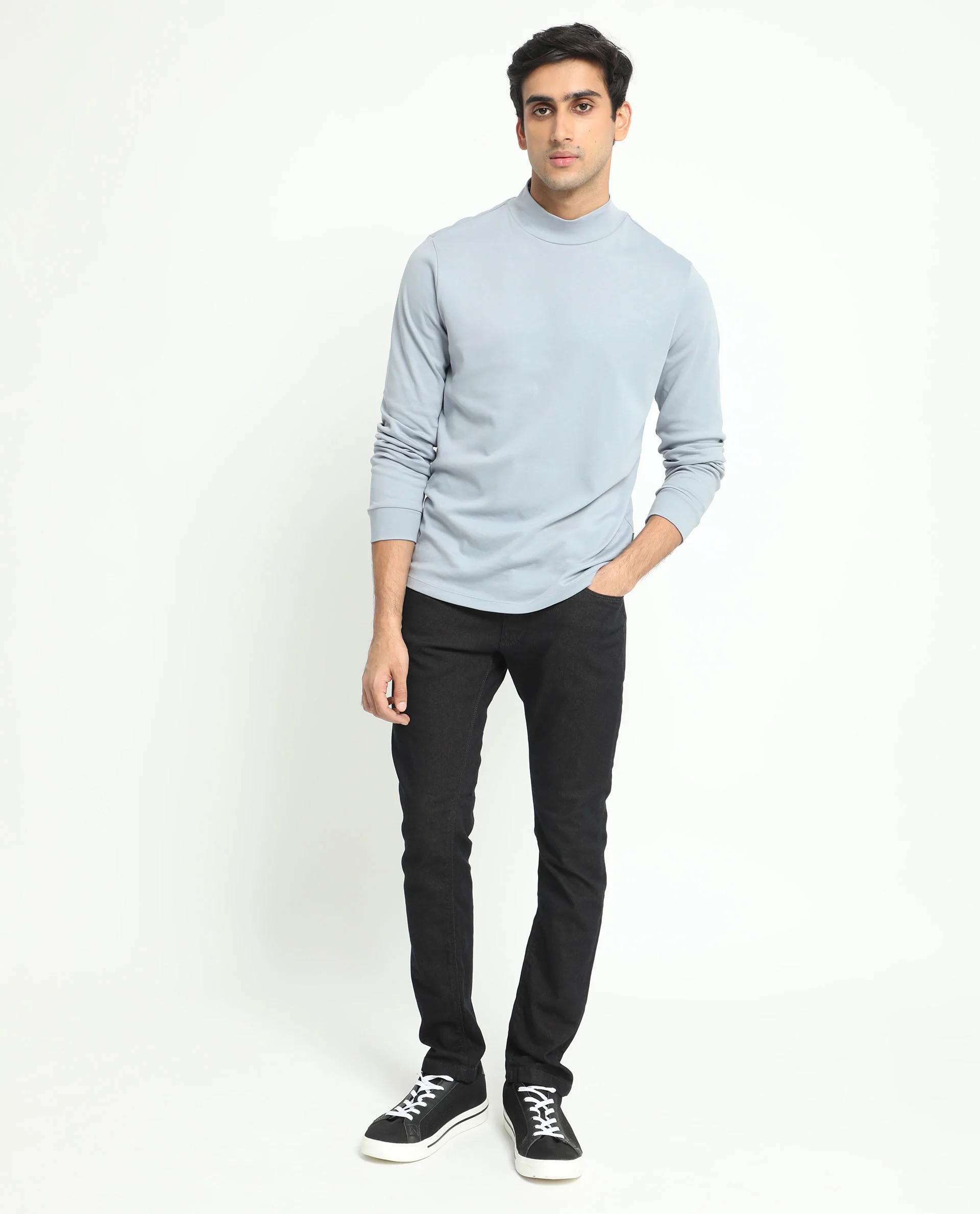 Rare Rabbit Men's Mania Blue Cotton Regular Fit Full Sleeve High Neck Sweatshirt - Image 3