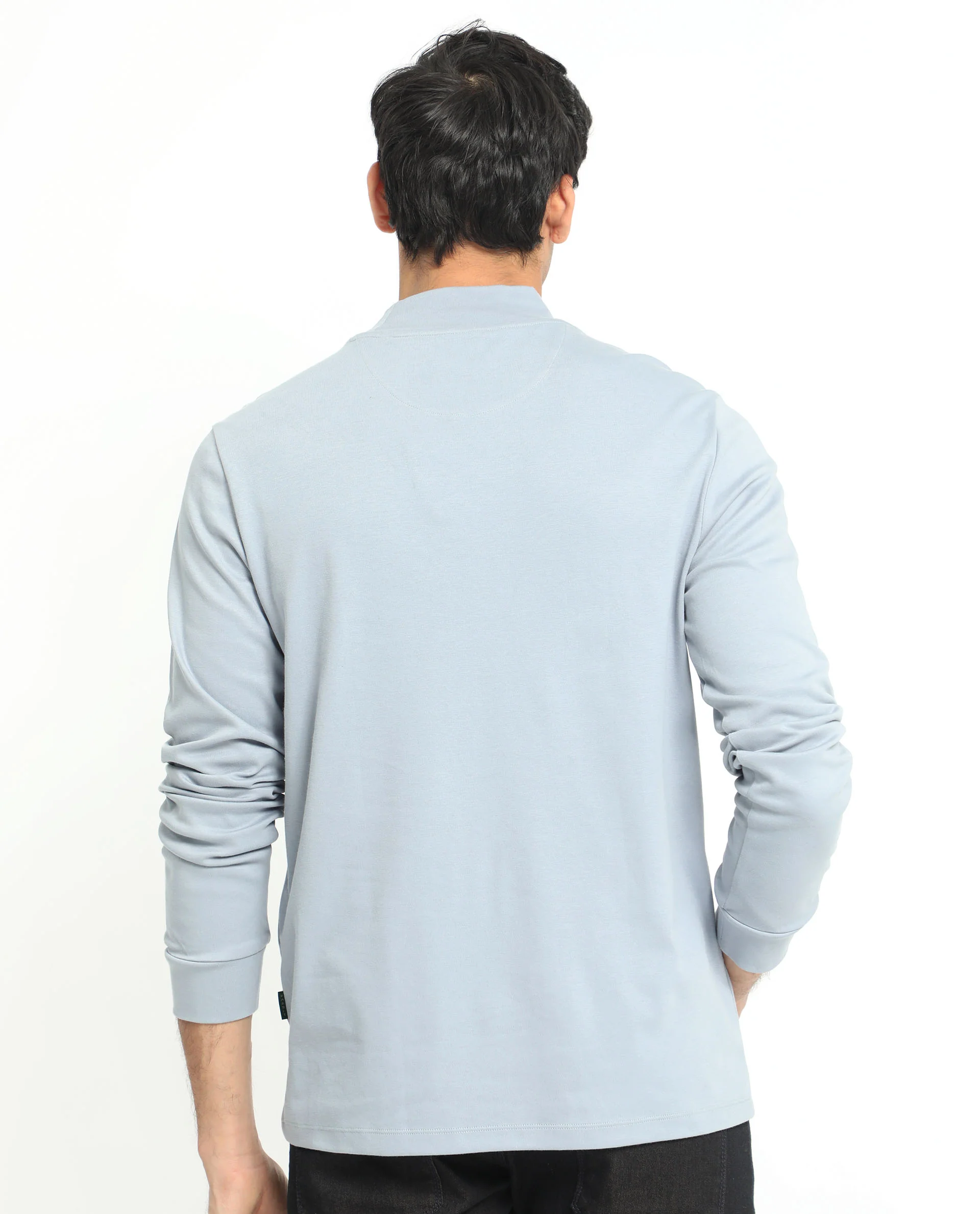 Rare Rabbit Men's Mania Blue Cotton Regular Fit Full Sleeve High Neck Sweatshirt - Image 6