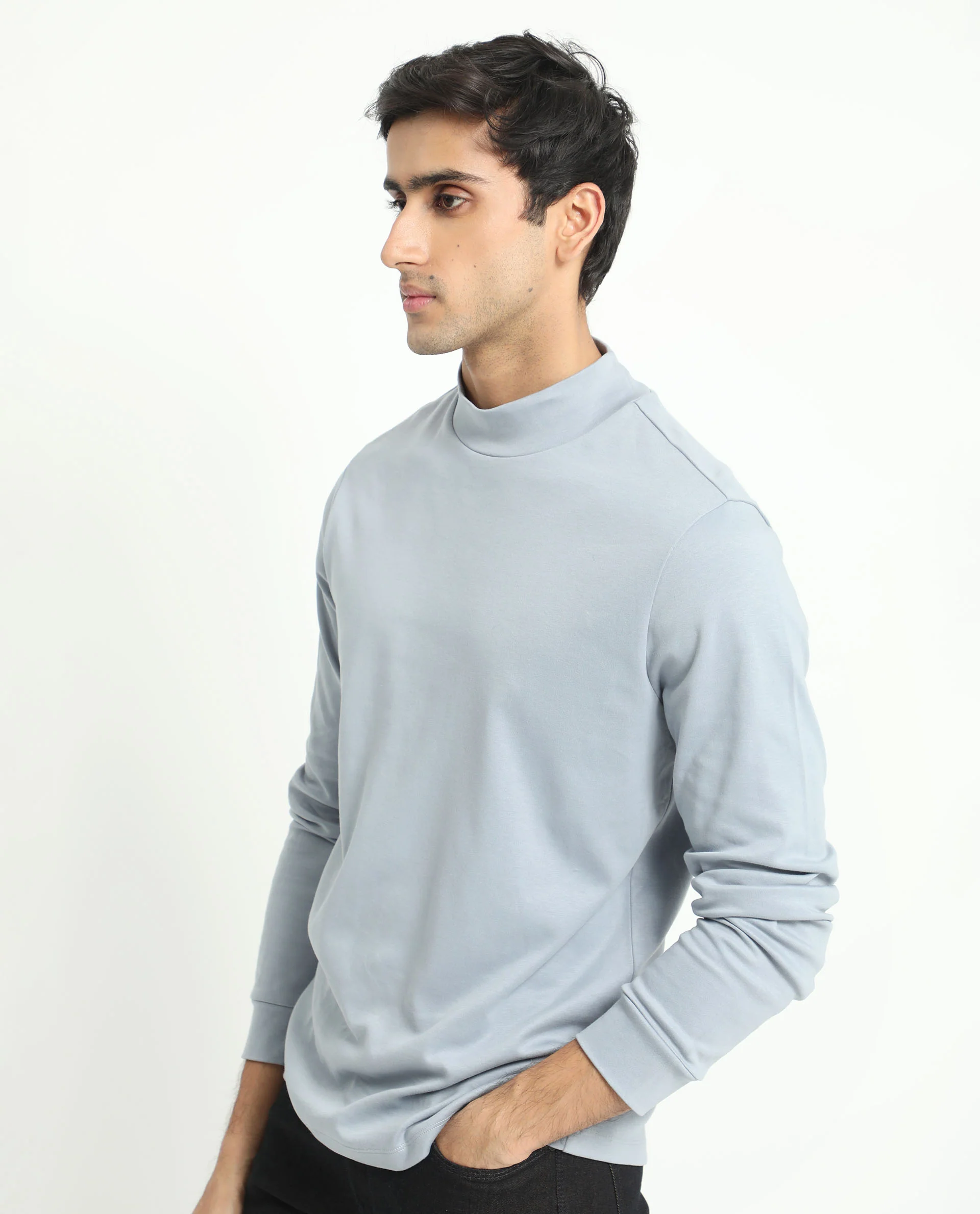 Rare Rabbit Men's Mania Blue Cotton Regular Fit Full Sleeve High Neck Sweatshirt - Image 7