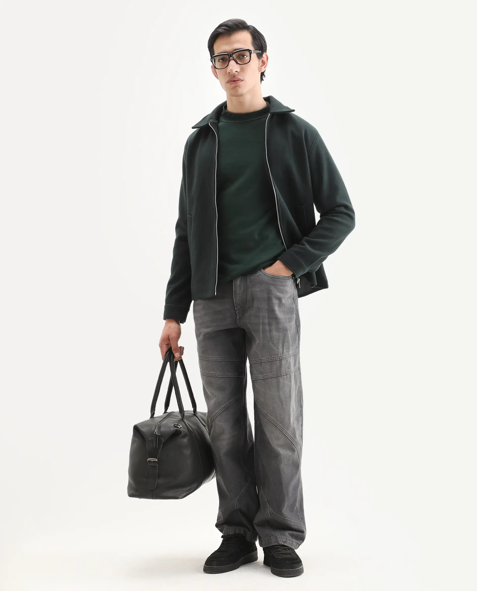 Rare Rabbit Men's Mania Green Cotton Plain Regular Fit Full Sleeve High Neck Sweatshirt - Image 2