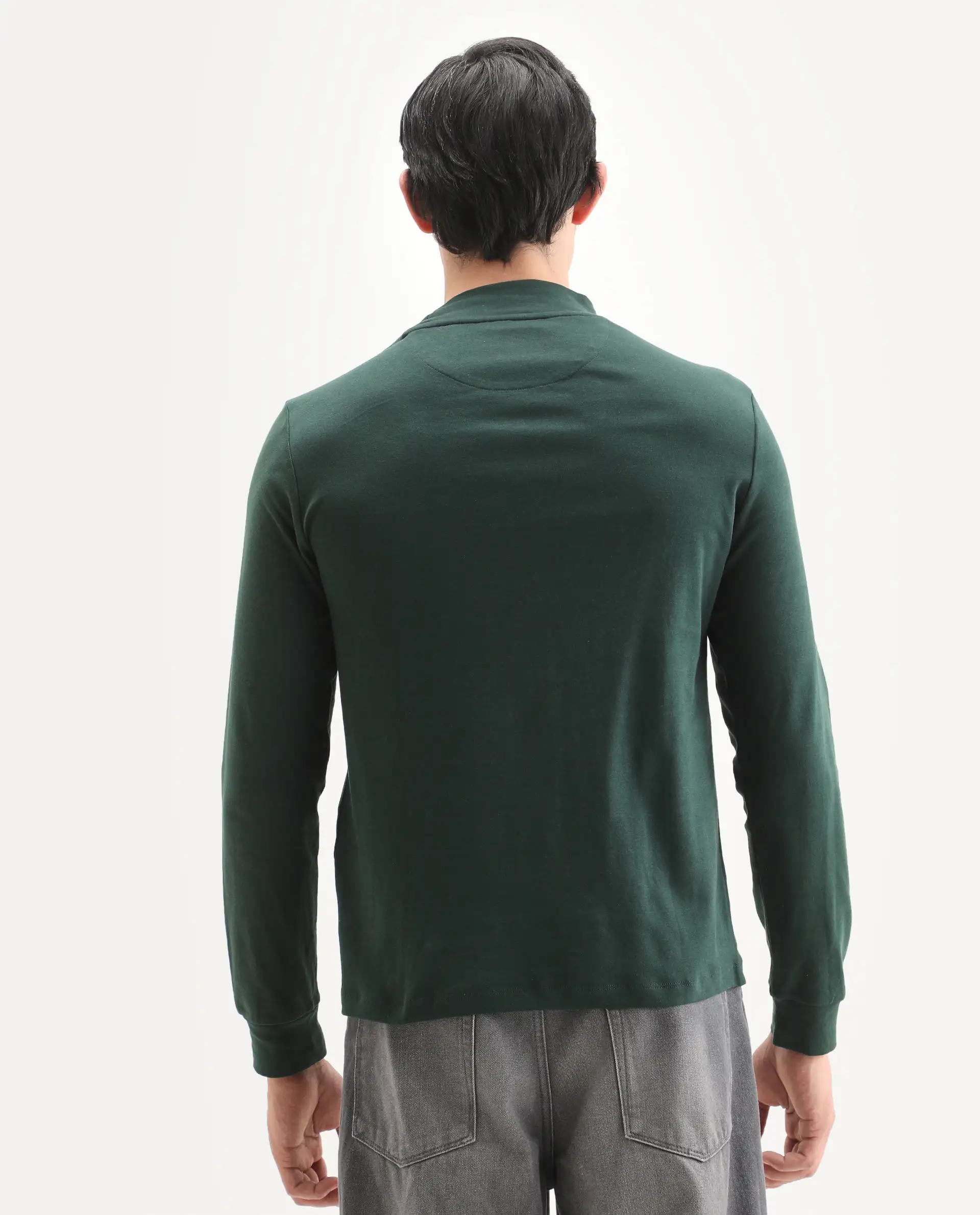 Rare Rabbit Men's Mania Green Cotton Plain Regular Fit Full Sleeve High Neck Sweatshirt - Image 7