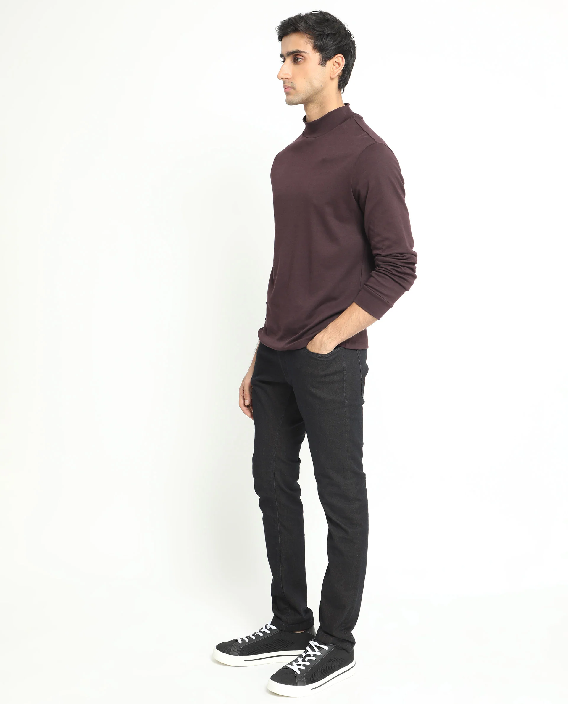 Rare Rabbit Men's Mania Maroon Cotton Plain Regular Fit Full Sleeve High Neck Sweatshirt - Image 4