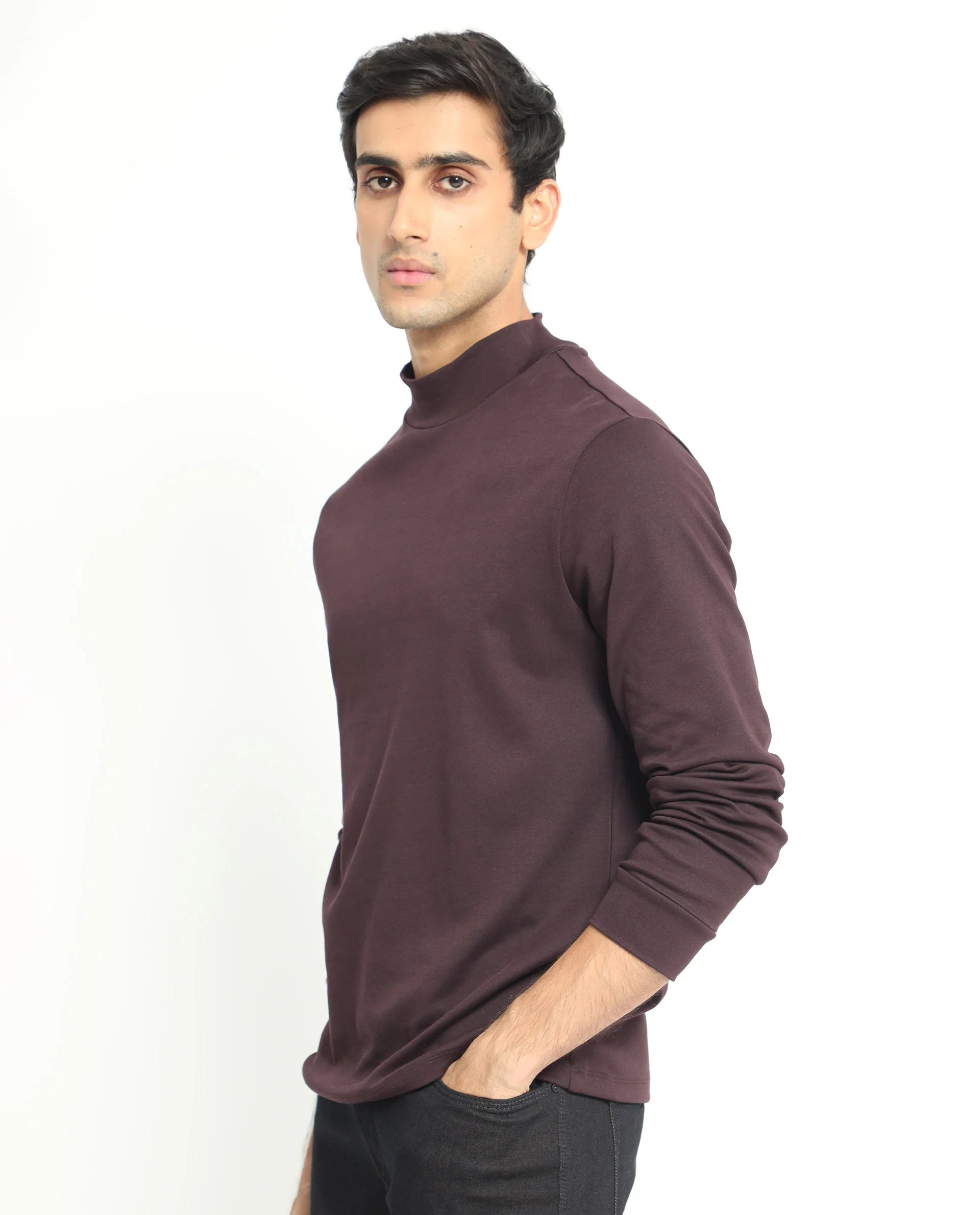 Rare Rabbit Men's Mania Maroon Cotton Plain Regular Fit Full Sleeve High Neck Sweatshirt - Image 5