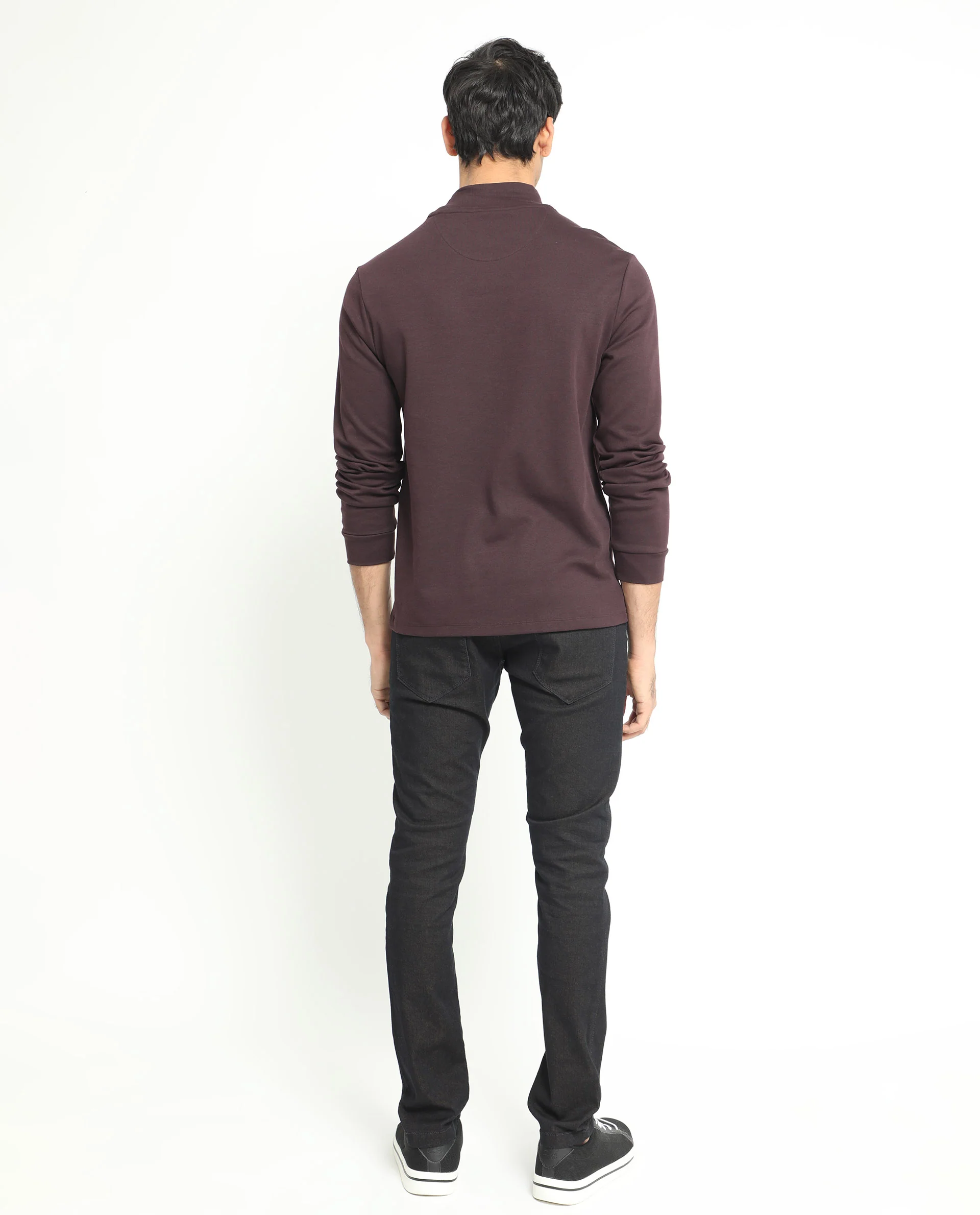 Rare Rabbit Men's Mania Maroon Cotton Plain Regular Fit Full Sleeve High Neck Sweatshirt - Image 7