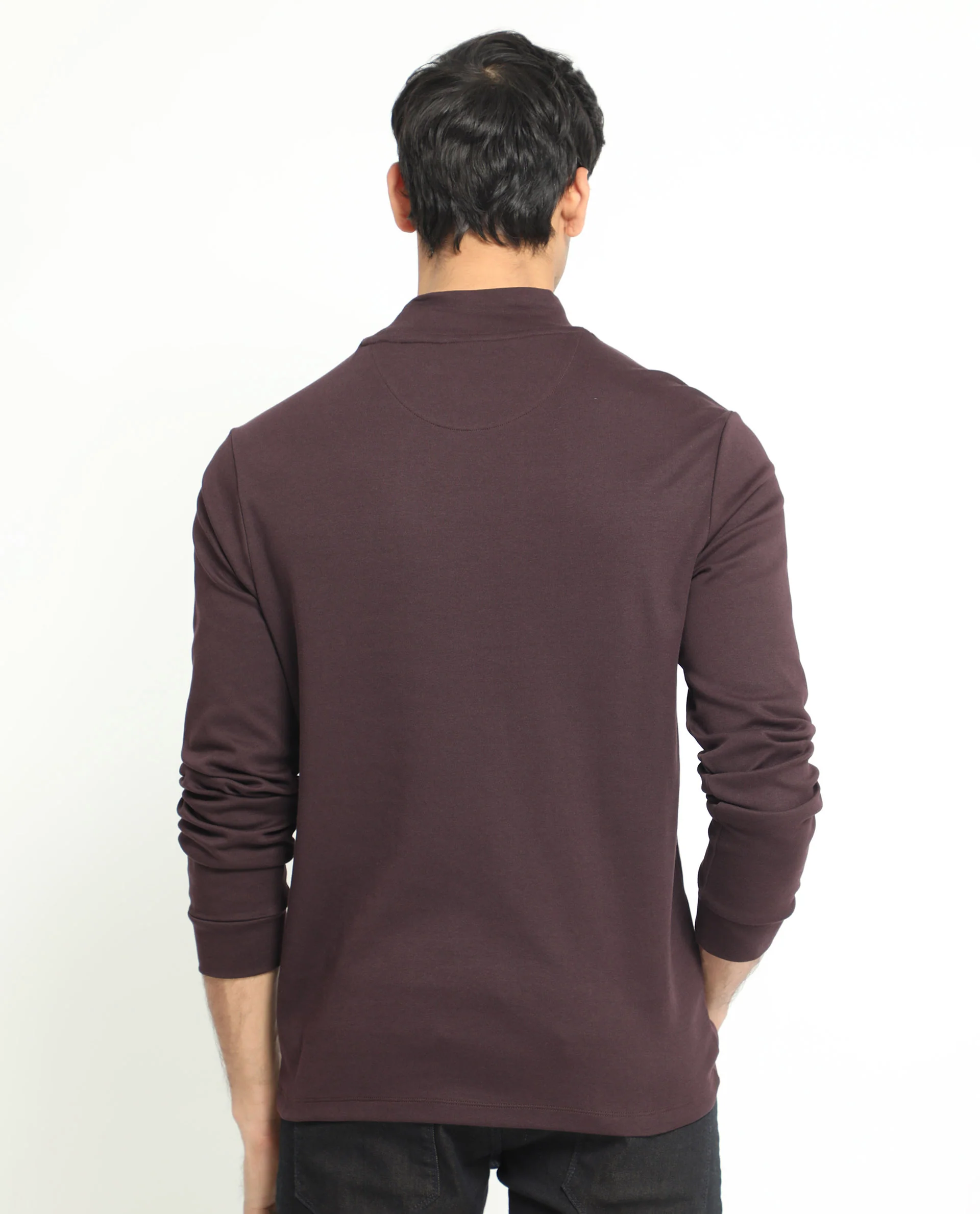 Rare Rabbit Men's Mania Maroon Cotton Plain Regular Fit Full Sleeve High Neck Sweatshirt - Image 8
