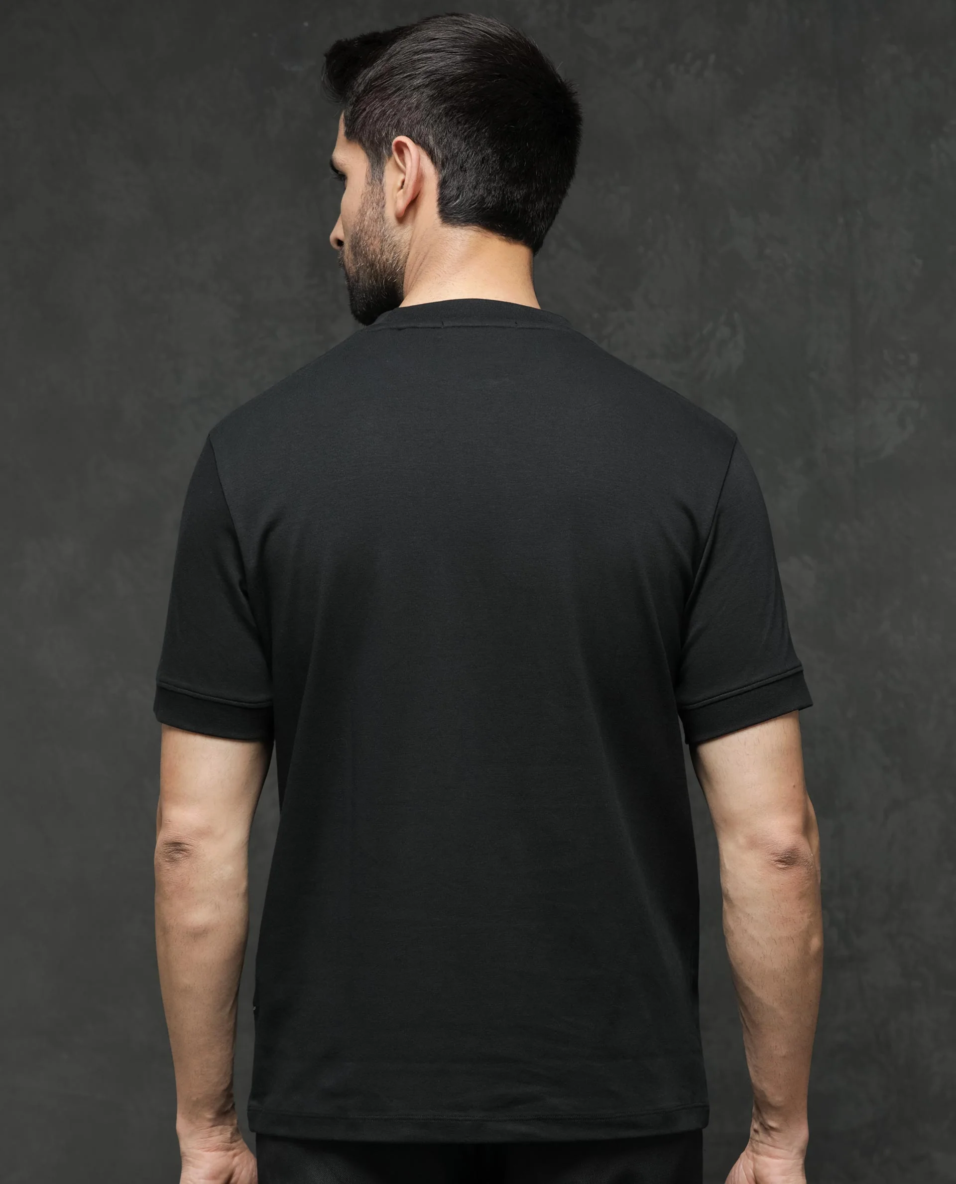 Rare Rabbit Men's Guild Casual Mano Black Cotton Plain Slim Fit Half Sleeve Crew Neck T-Shirt - Image 10