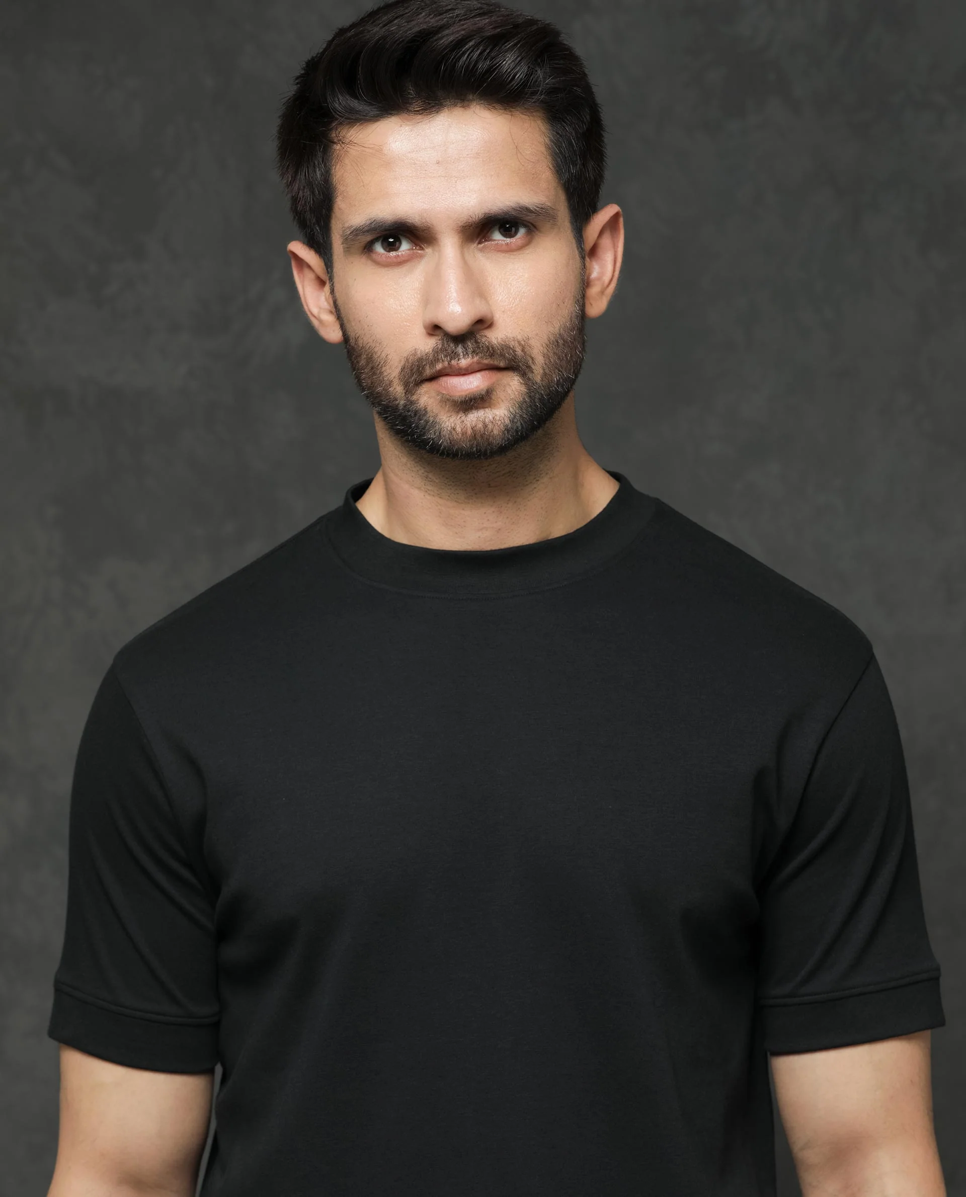 Rare Rabbit Men's Guild Casual Mano Black Cotton Plain Slim Fit Half Sleeve Crew Neck T-Shirt - Image 2