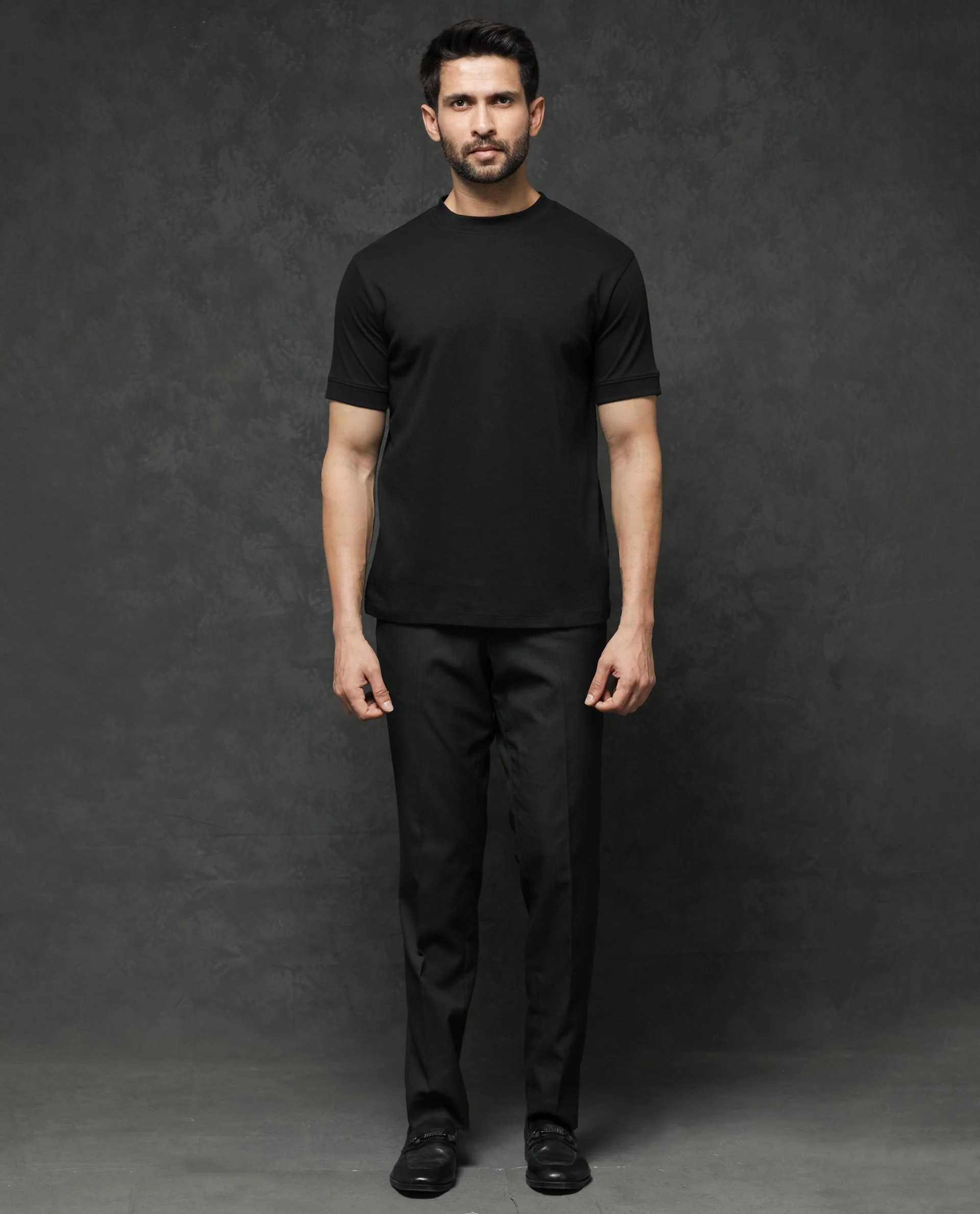 Rare Rabbit Men's Guild Casual Mano Black Cotton Plain Slim Fit Half Sleeve Crew Neck T-Shirt - Image 9
