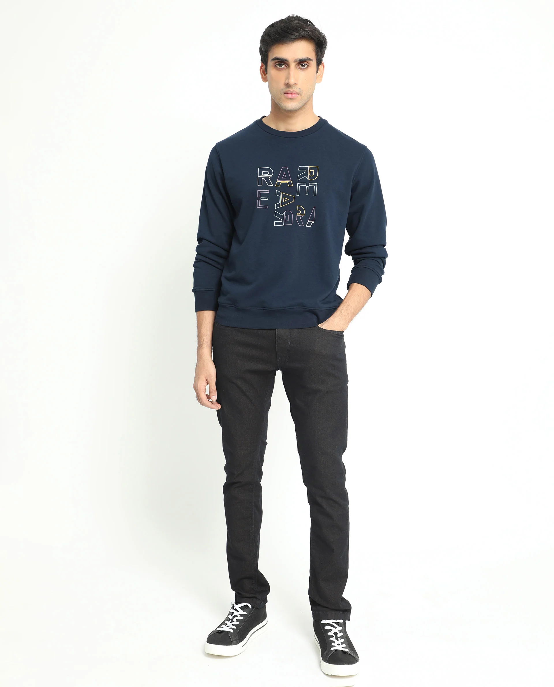 Rare Rabbit Men's Manor Navy Cotton Graphic Print Regular Fit Full Sleeve Crew Neck Sweatshirt - Image 7