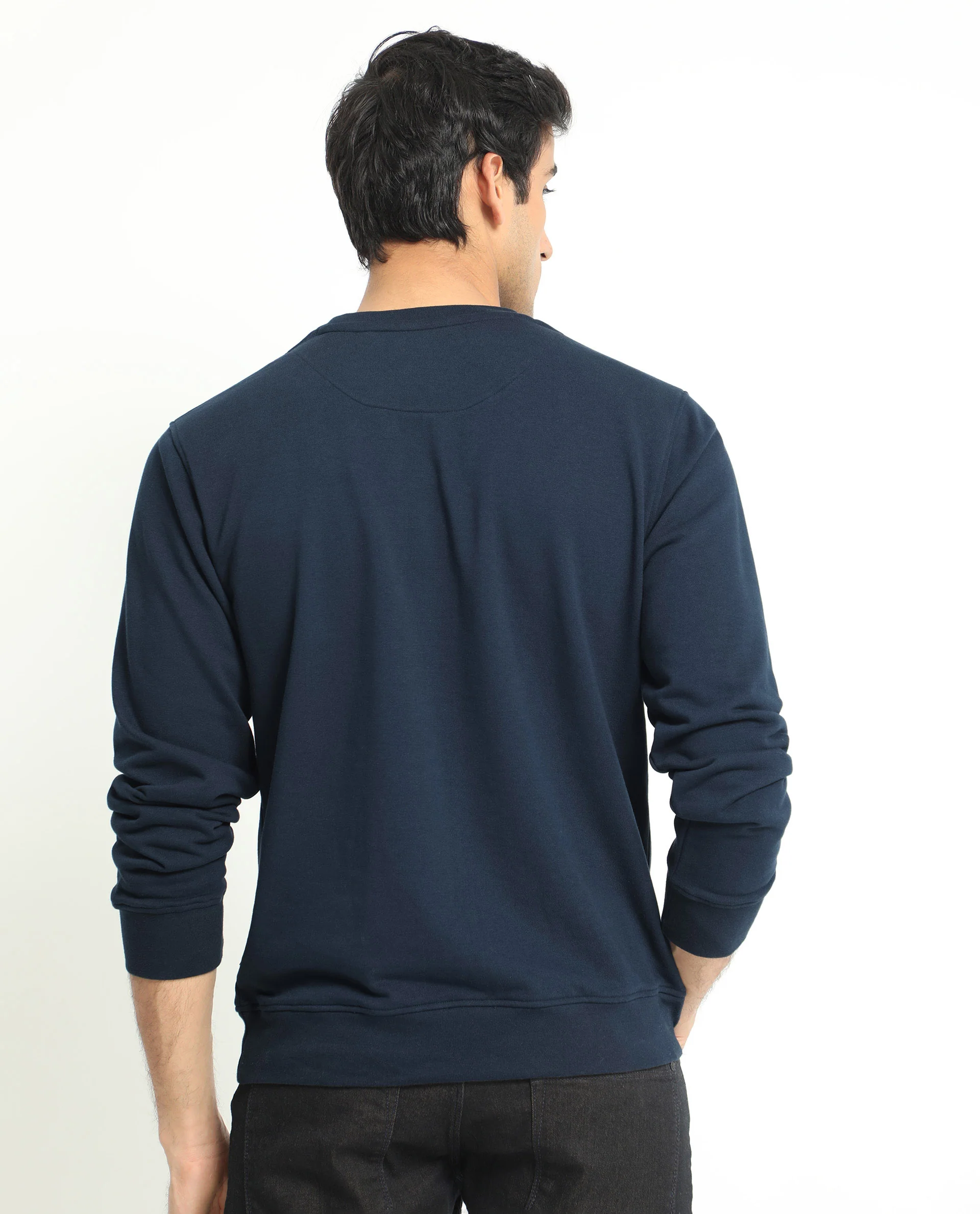 Rare Rabbit Men's Manor Navy Cotton Graphic Print Regular Fit Full Sleeve Crew Neck Sweatshirt - Image 8