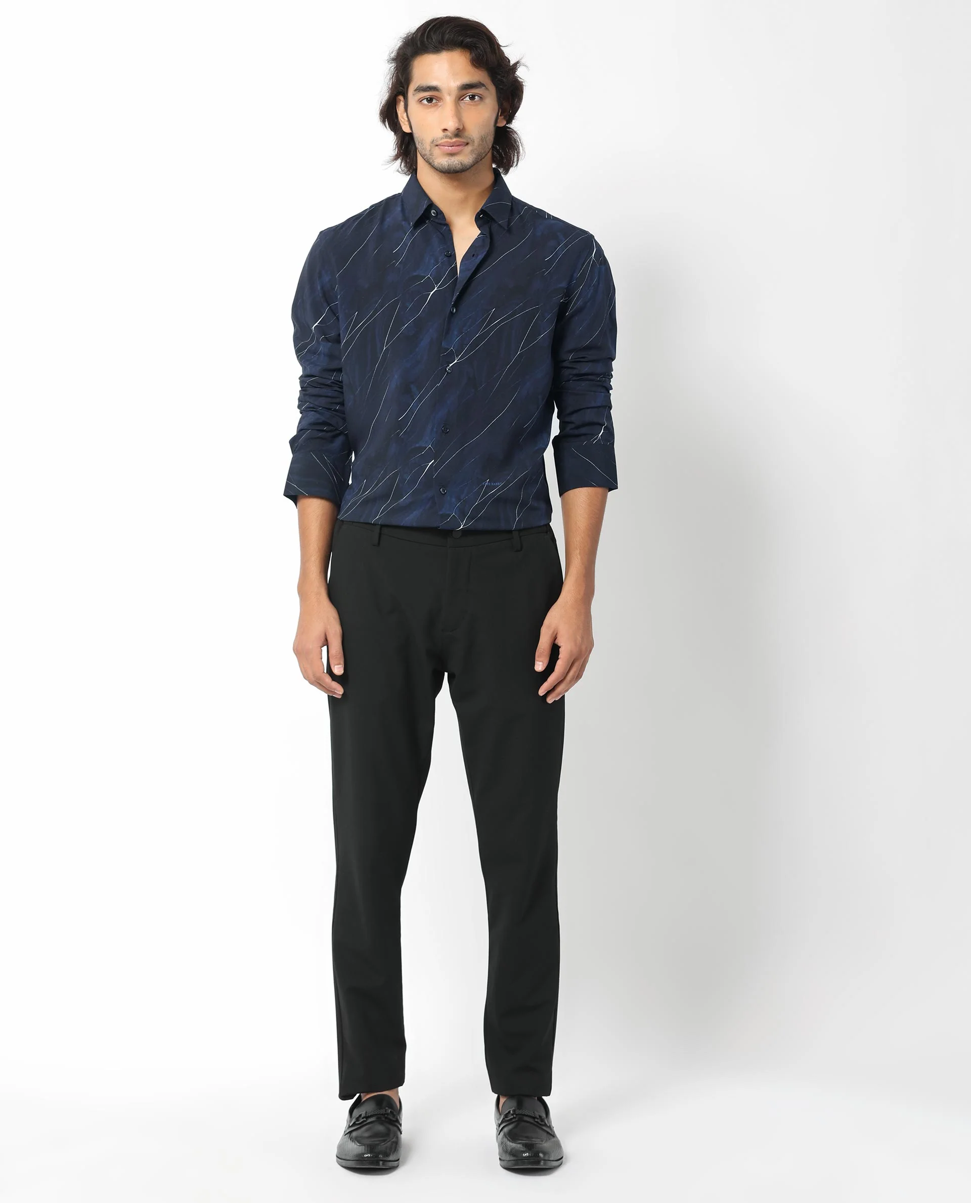 Rare Rabbit Men's Mans Navy Cotton Abstract Print Regular Fit Full Sleeve Collared Shirt - Image 2