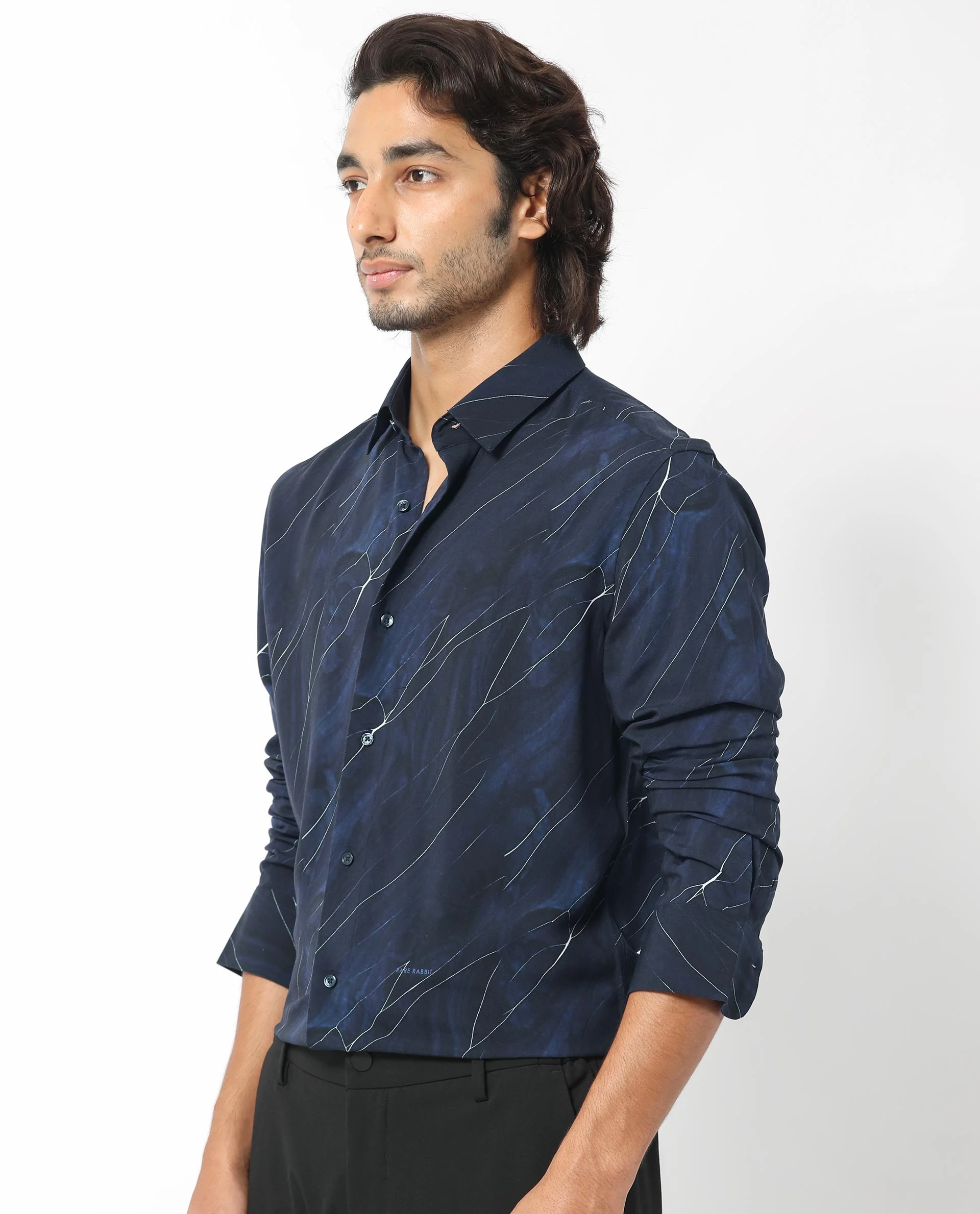Rare Rabbit Men's Mans Navy Cotton Abstract Print Regular Fit Full Sleeve Collared Shirt - Image 3