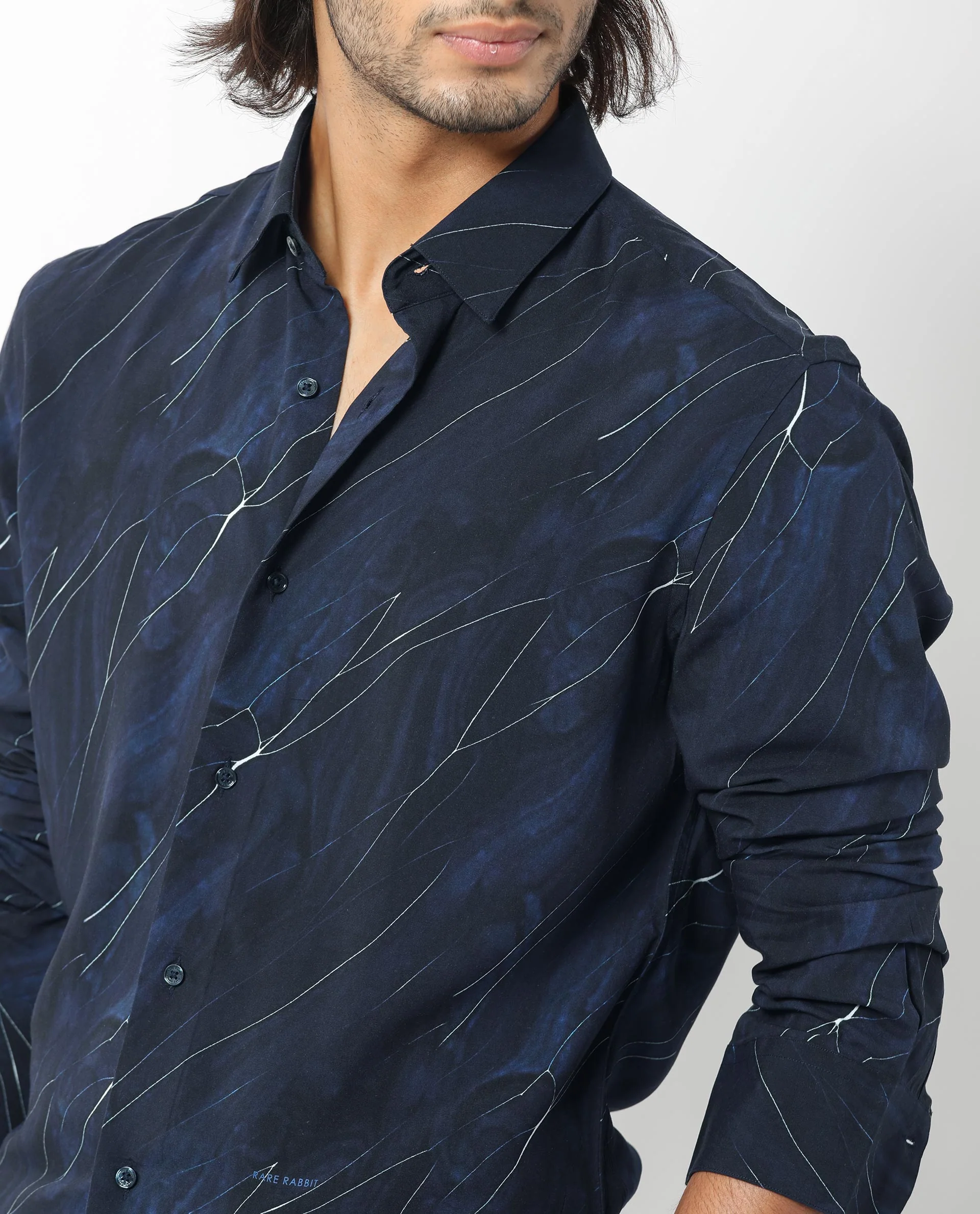 Rare Rabbit Men's Mans Navy Cotton Abstract Print Regular Fit Full Sleeve Collared Shirt - Image 4