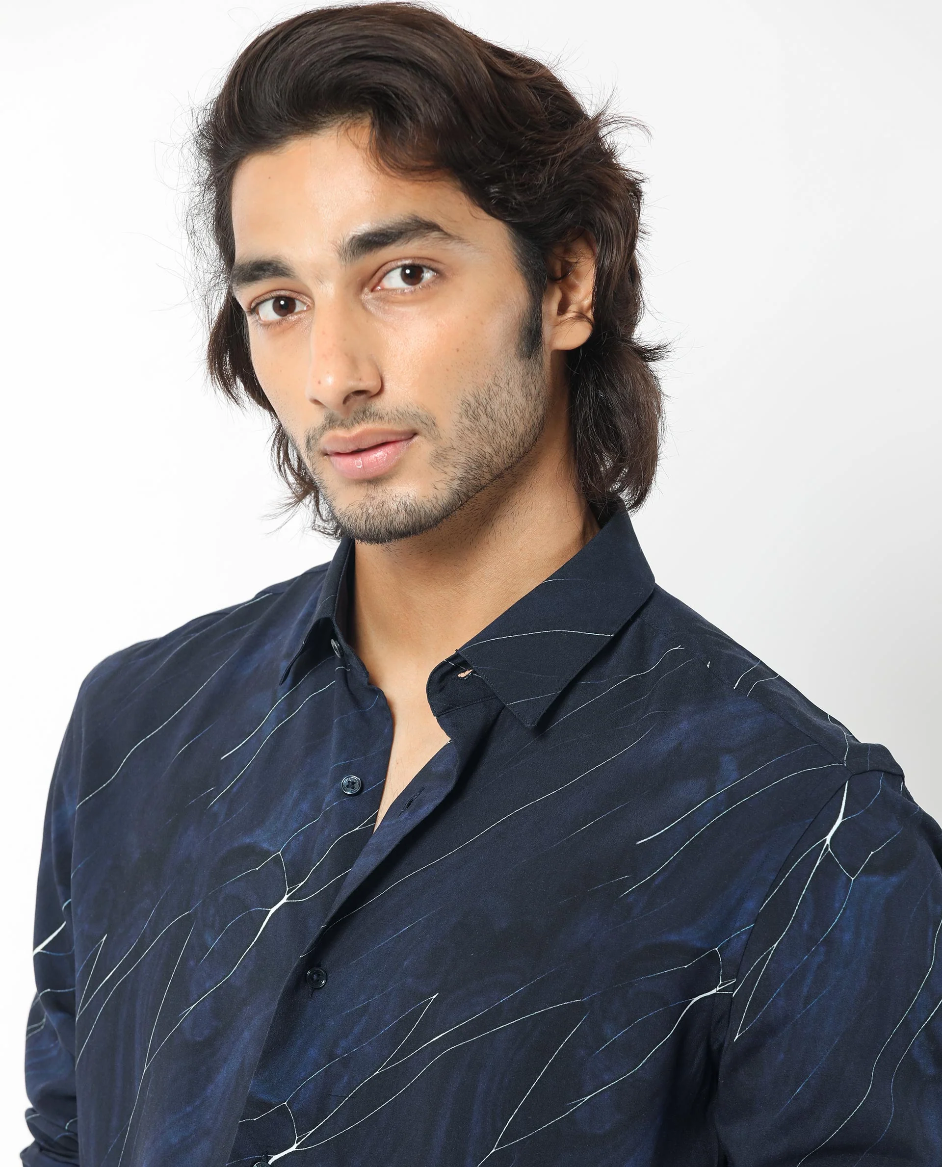 Rare Rabbit Men's Mans Navy Cotton Abstract Print Regular Fit Full Sleeve Collared Shirt - Image 6