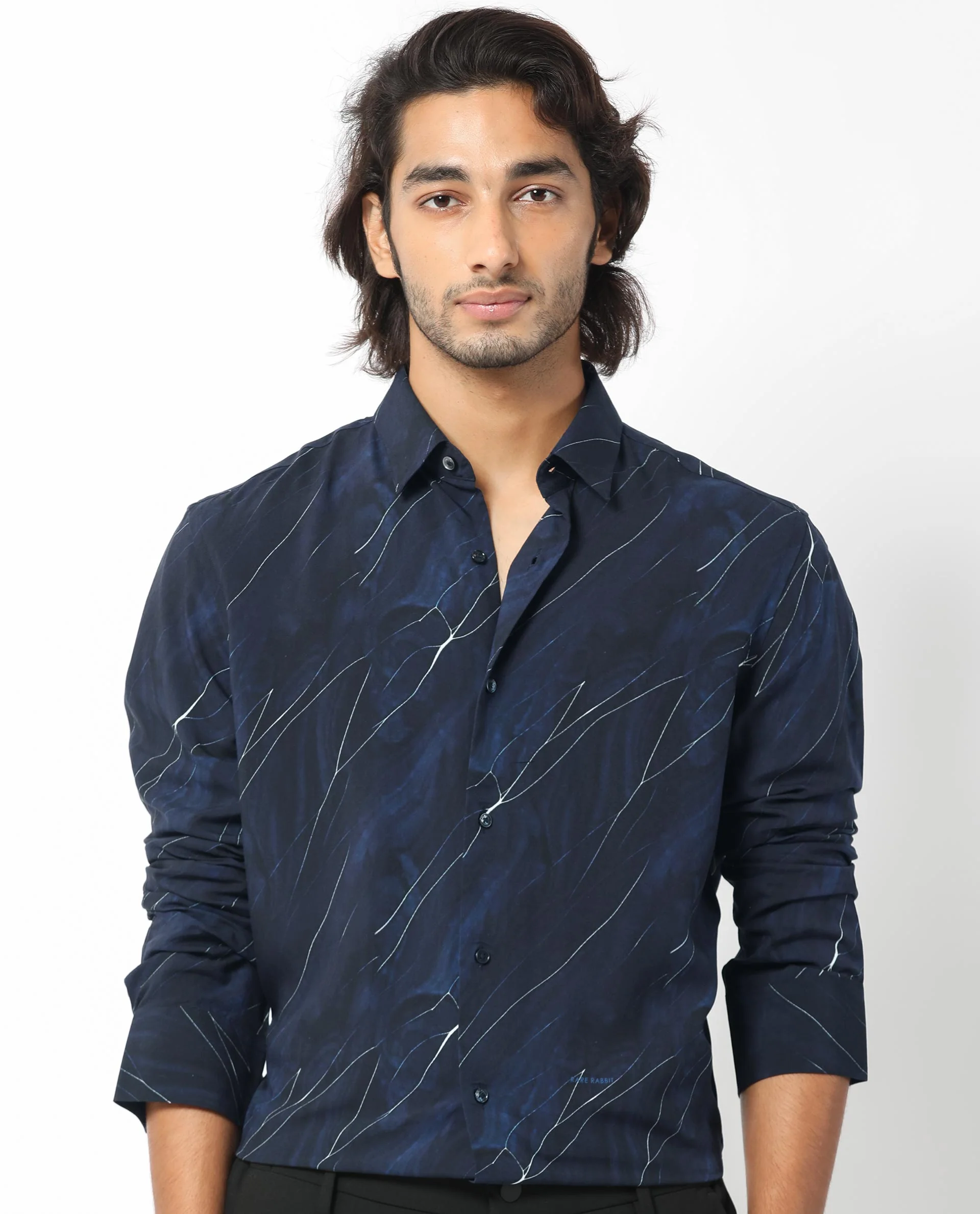 Rare Rabbit Men's Mans Navy Cotton Abstract Print Regular Fit Full Sleeve Collared Shirt - Image 7