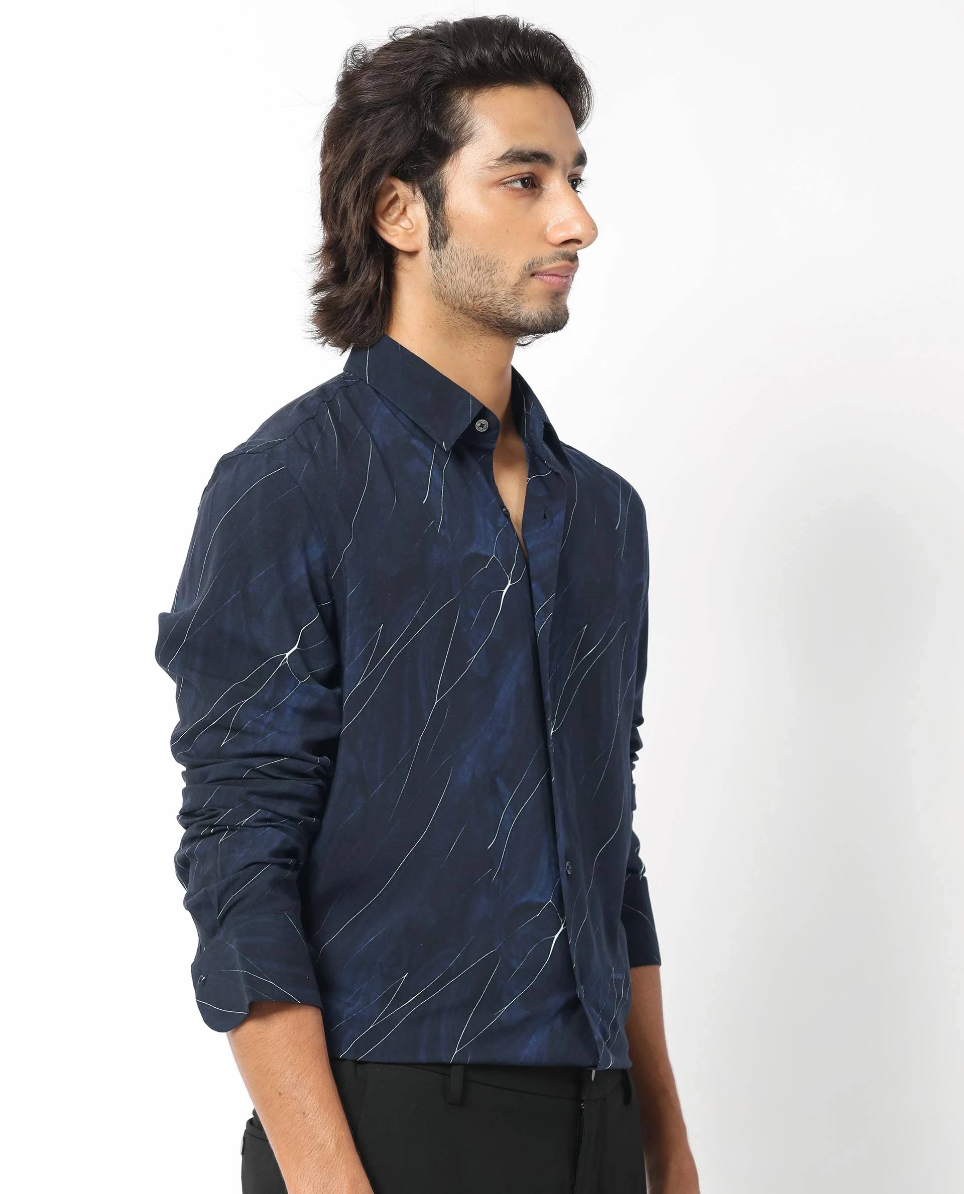 Rare Rabbit Men's Mans Navy Cotton Abstract Print Regular Fit Full Sleeve Collared Shirt - Image 8