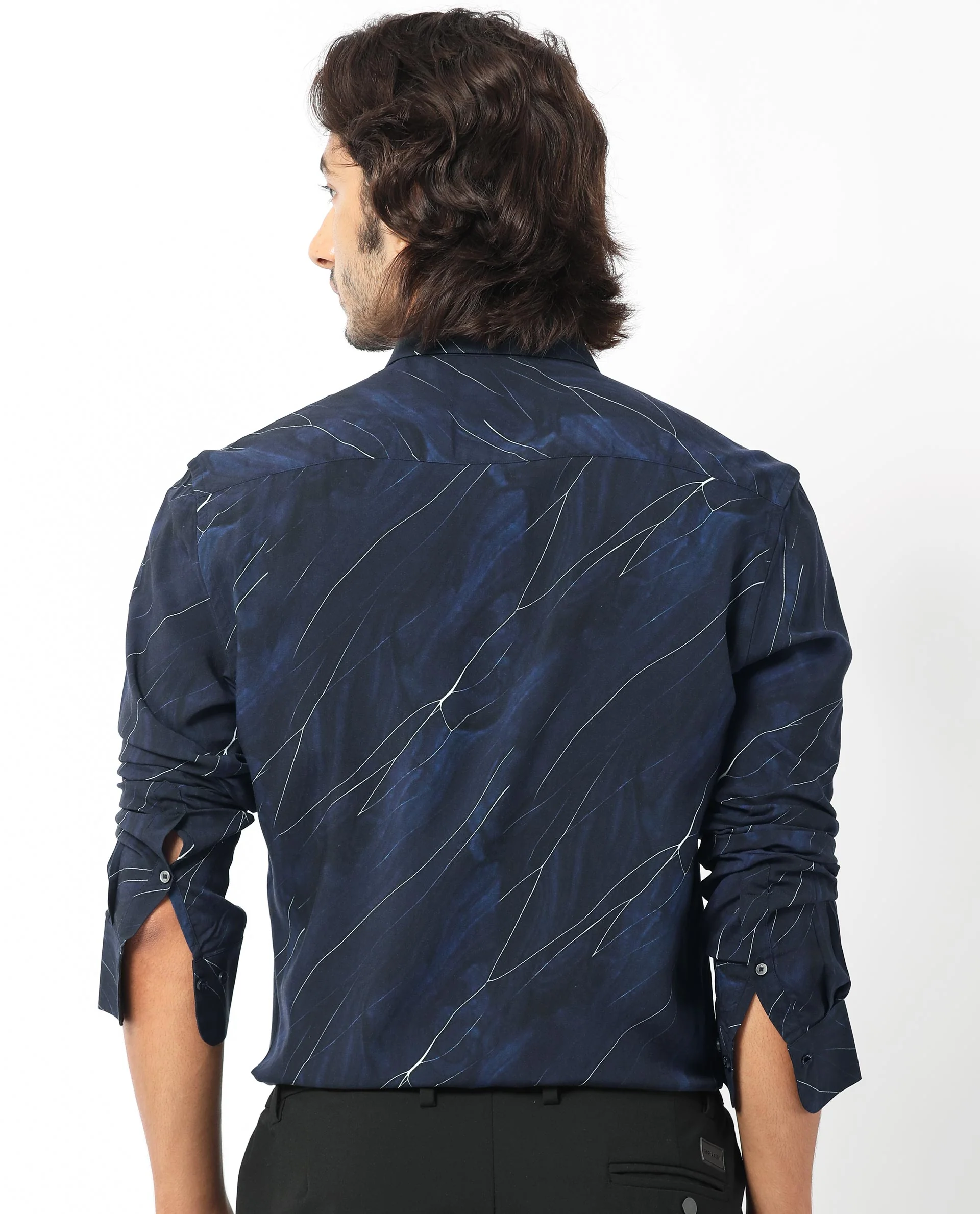 Rare Rabbit Men's Mans Navy Cotton Abstract Print Regular Fit Full Sleeve Collared Shirt - Image 9