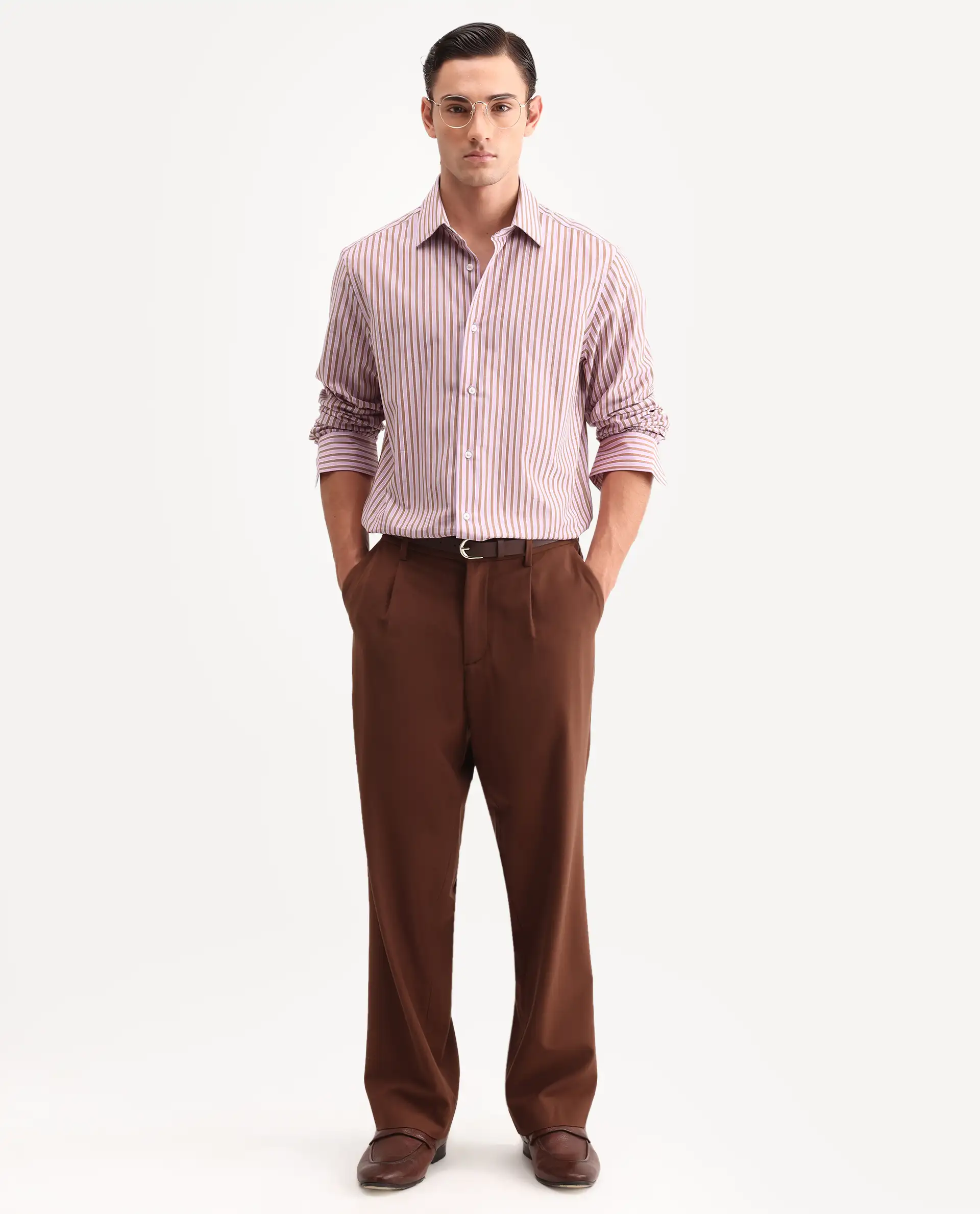 Rare Rabbit Men's Mant Pink Cotton Full Sleeve Spread Collar Regular Fit Striped Shirt - Image 2