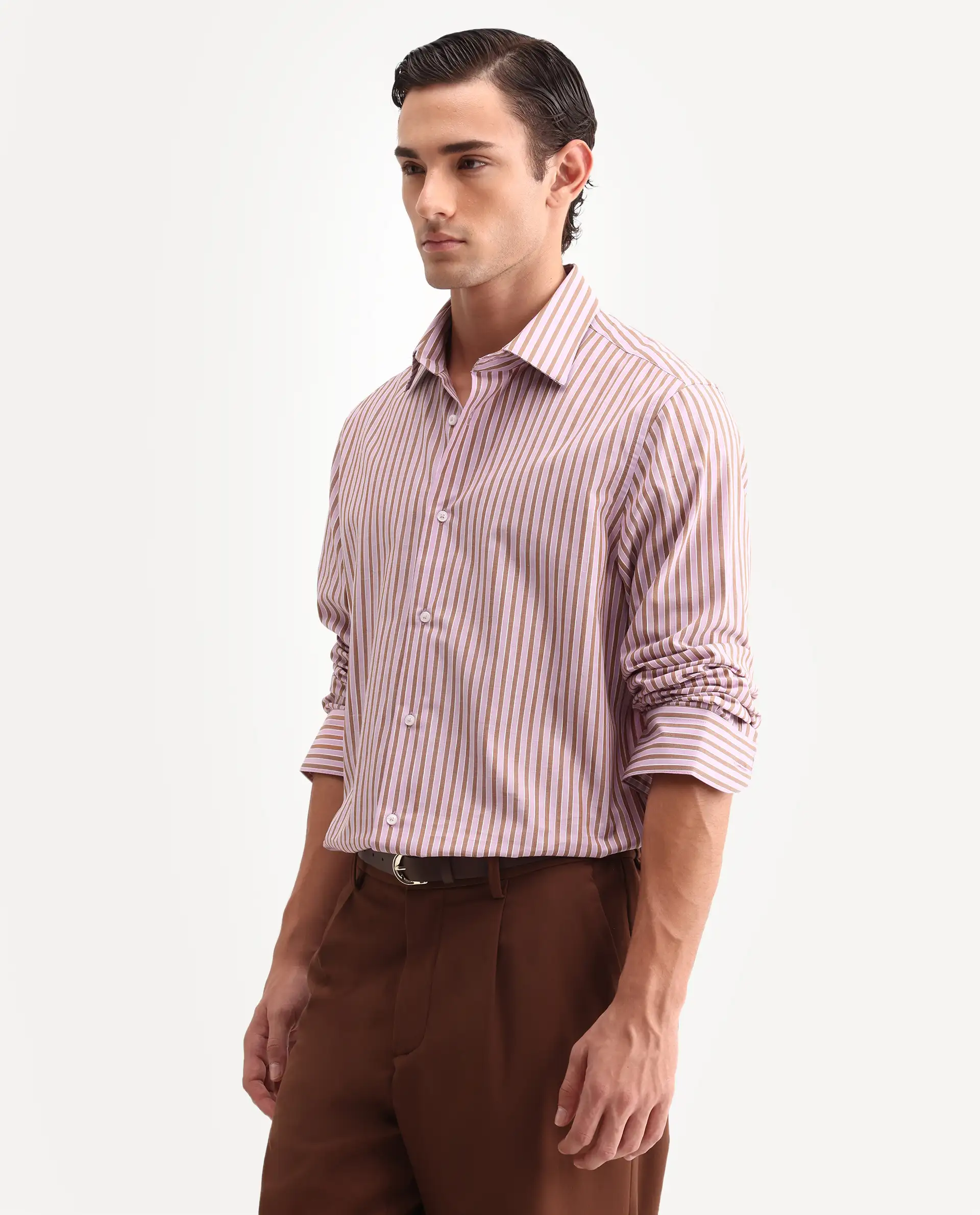 Rare Rabbit Men's Mant Pink Cotton Full Sleeve Spread Collar Regular Fit Striped Shirt - Image 6