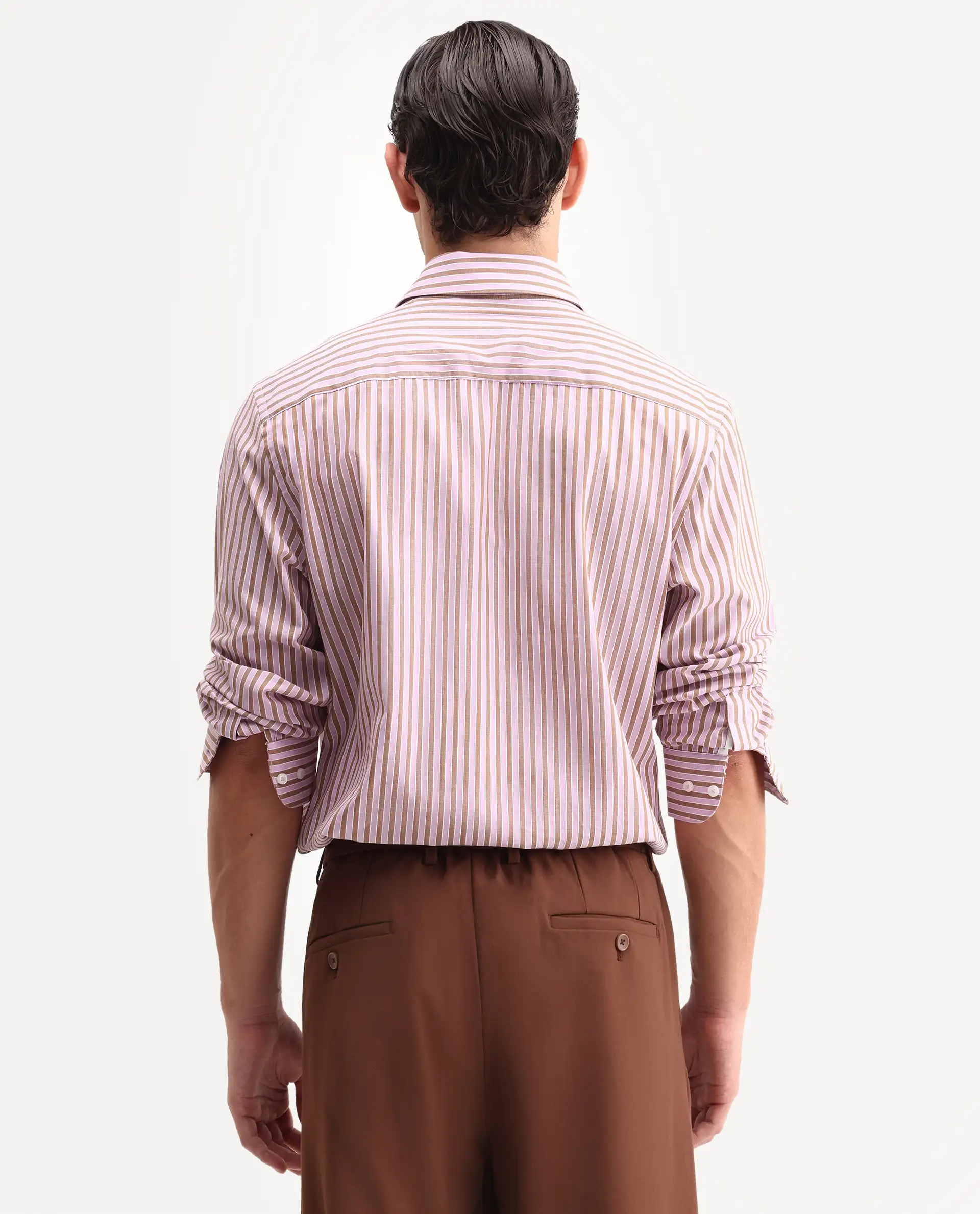 Rare Rabbit Men's Mant Pink Cotton Full Sleeve Spread Collar Regular Fit Striped Shirt - Image 7