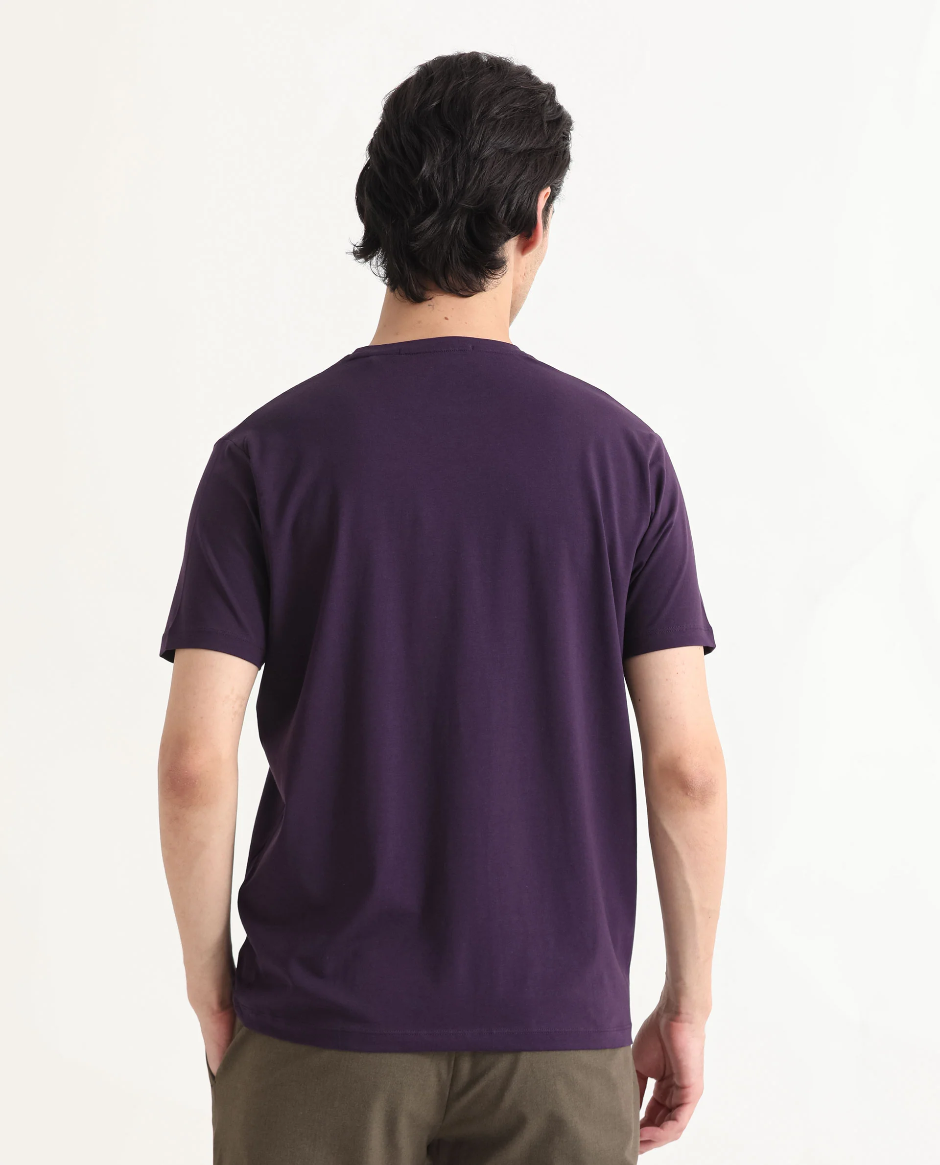 Rare Rabbit Men's Mant Purple Cotton Graphic Print Slim Fit Half Sleeve Crew Neck T-Shirt - Image 7